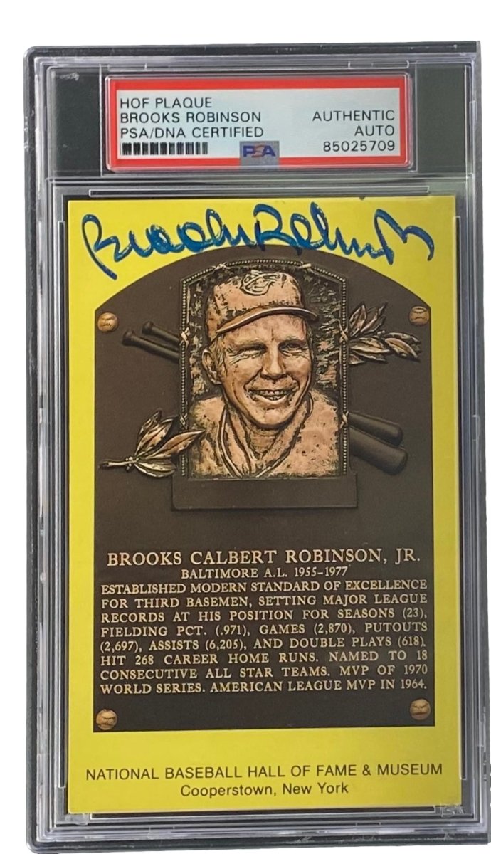 Brooks Robinson Autographed 4x6 Baltimore Orioles Hall of Fame Plaque Card with PSA/DNA Certification #85025709 - Perfect for Baseball Memorabilia Collectors and Sports Fans Display