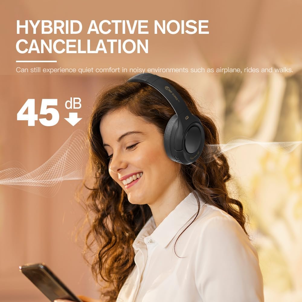 iKF King Pro Hybrid Active Noise Cancelling Headphones - Bluetooth 5.3 Wireless Headset with HiFi Sound, Deep Bass & 125H Playtime for Travel, Work & Gaming | Built-in Mic, Multipoint Connection (Black)