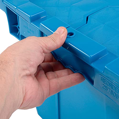 12 Gallon Heavy-Duty Flip Top Storage Tote (4-Pack) - Blue Commercial Plastic Storage Bin with Lockable Metal Hinged Lid - 21