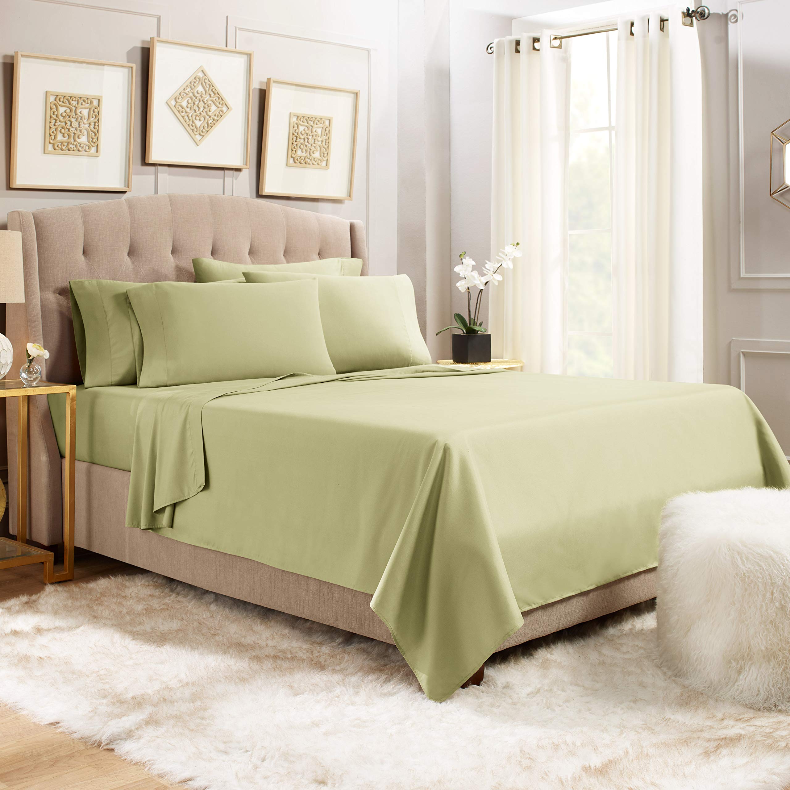 Premium 1000 TC Long Staple Cotton 4-Piece Bed Sheet Set - Eco-Friendly, Double Brushed & Breathable - Flat Sheet + Fitted Sheet (23