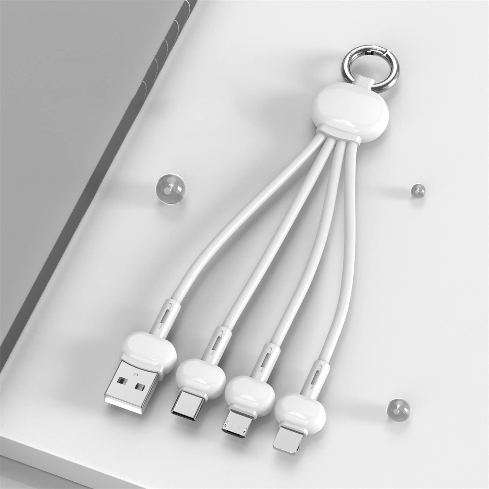 Kimanli Portable Fast Charging Cable - 3-in-1 Keychain USB Cable with Type-C/Micro USB/Lightning Connector for iPhone Android Devices | Perfect for Travel, Car & Emergency Charging