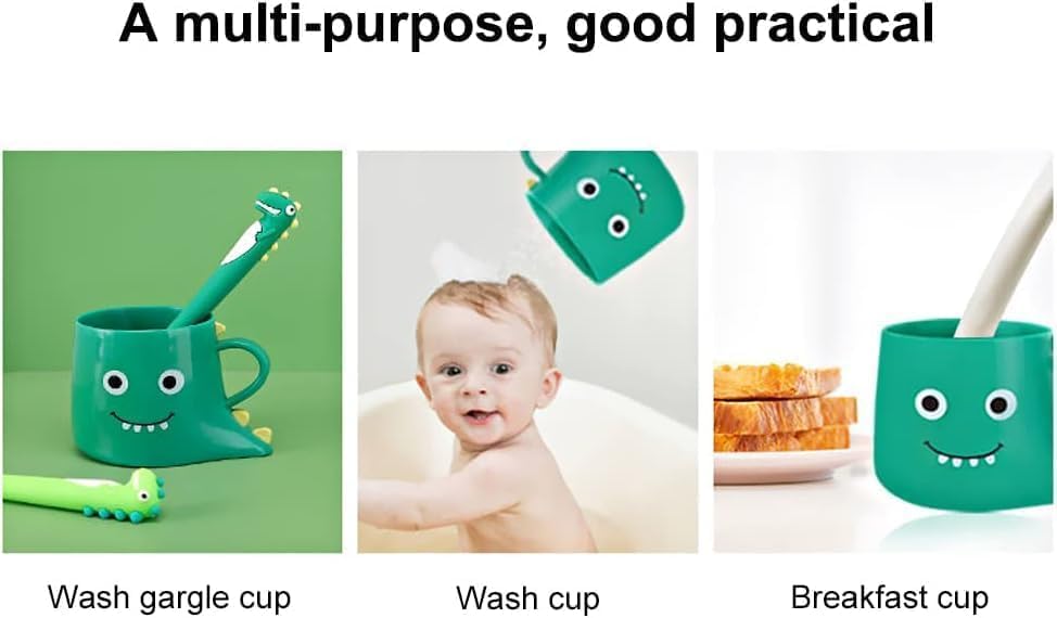 2PCS Plastic Kids Bathroom Cups - Dinosaur Toothbrush Holder & Mouthwash Cup Set, Durable Travel-Friendly Bathroom Tumbler for Home, Camping & Kids Oral Care Routine (Cute Dino Design) - Perfect for Bedroom Countertop, RV Trips & Family Vacation Essentials