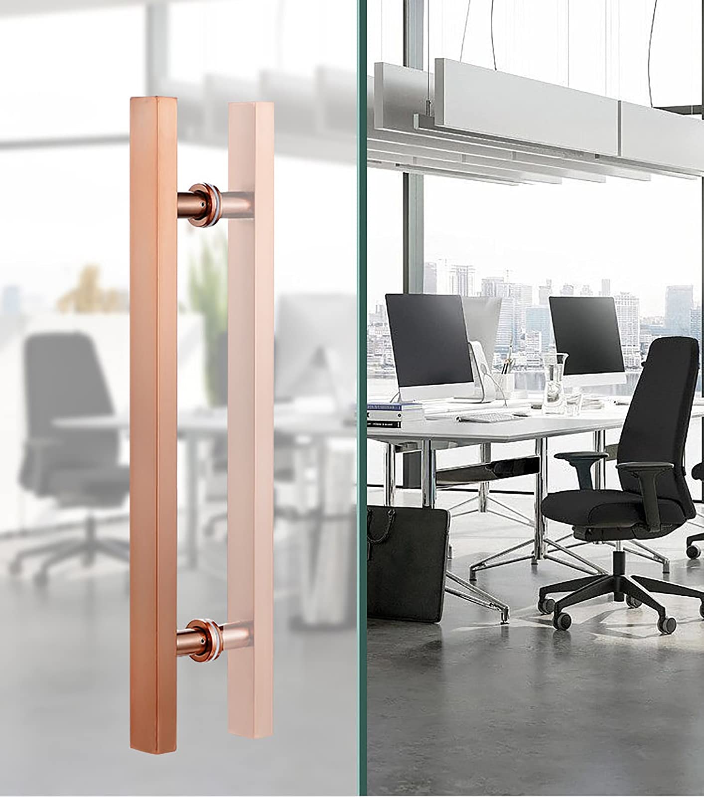 20/24/47 Inch Modern Square Entry Door Handle - Steel Push Pull Handle for Shower Glass Sliding, Barn & Interior/Exterior Doors with Fittings (Rose Gold, 150cm) - Perfect for Bathroom, Closet & Farmhouse Style Homes