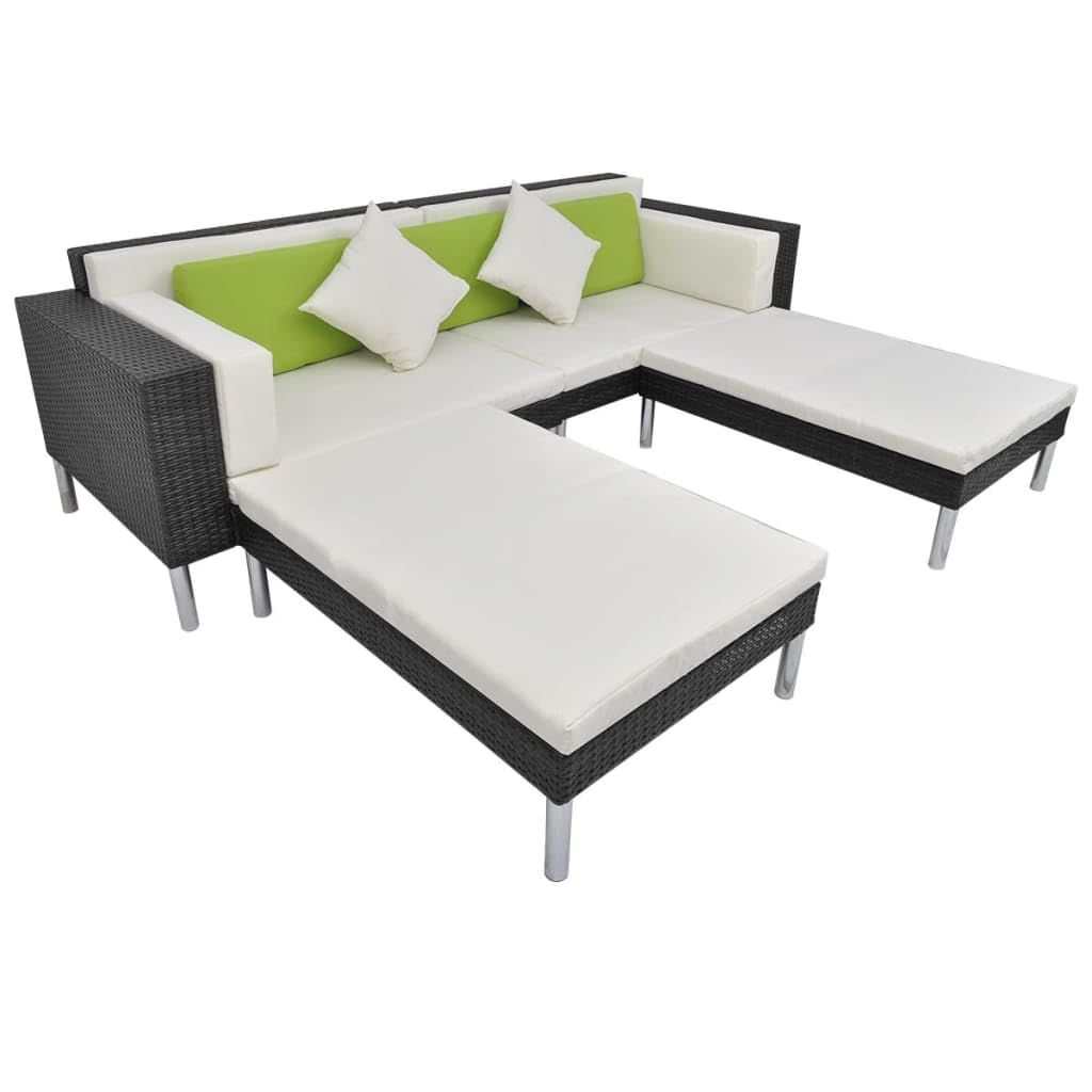 vidaXL 4-Piece Outdoor Patio Furniture Set - Weatherproof Poly Rattan Lounge Chairs with Steel Frame & Removable Cushions - Black - Perfect for Garden, Poolside & Backyard Relaxation