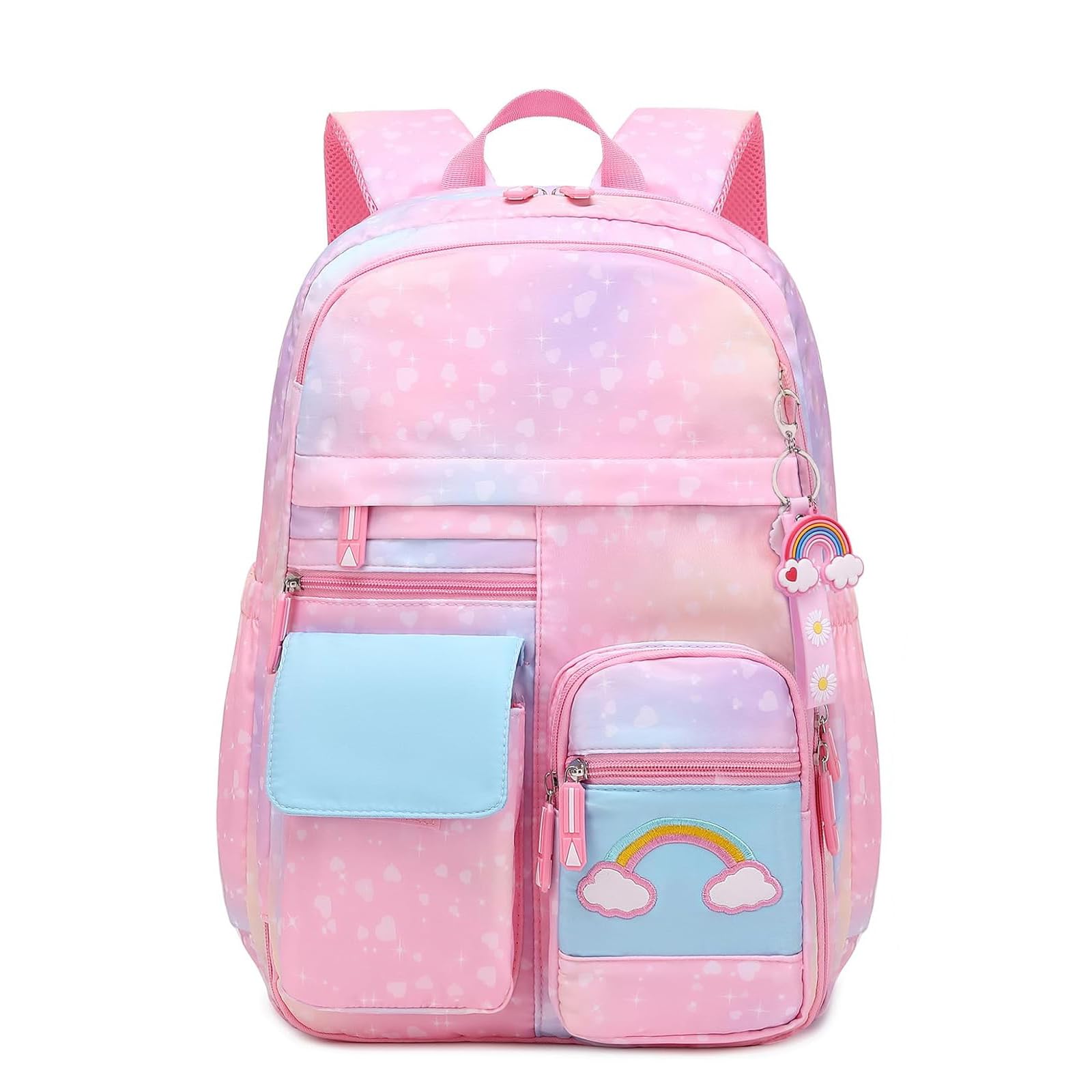 **Rainbow School Backpack for Girls - Cute Medium Pink Bookbag with Laptop Compartment for Travel, Class & Daily Use**