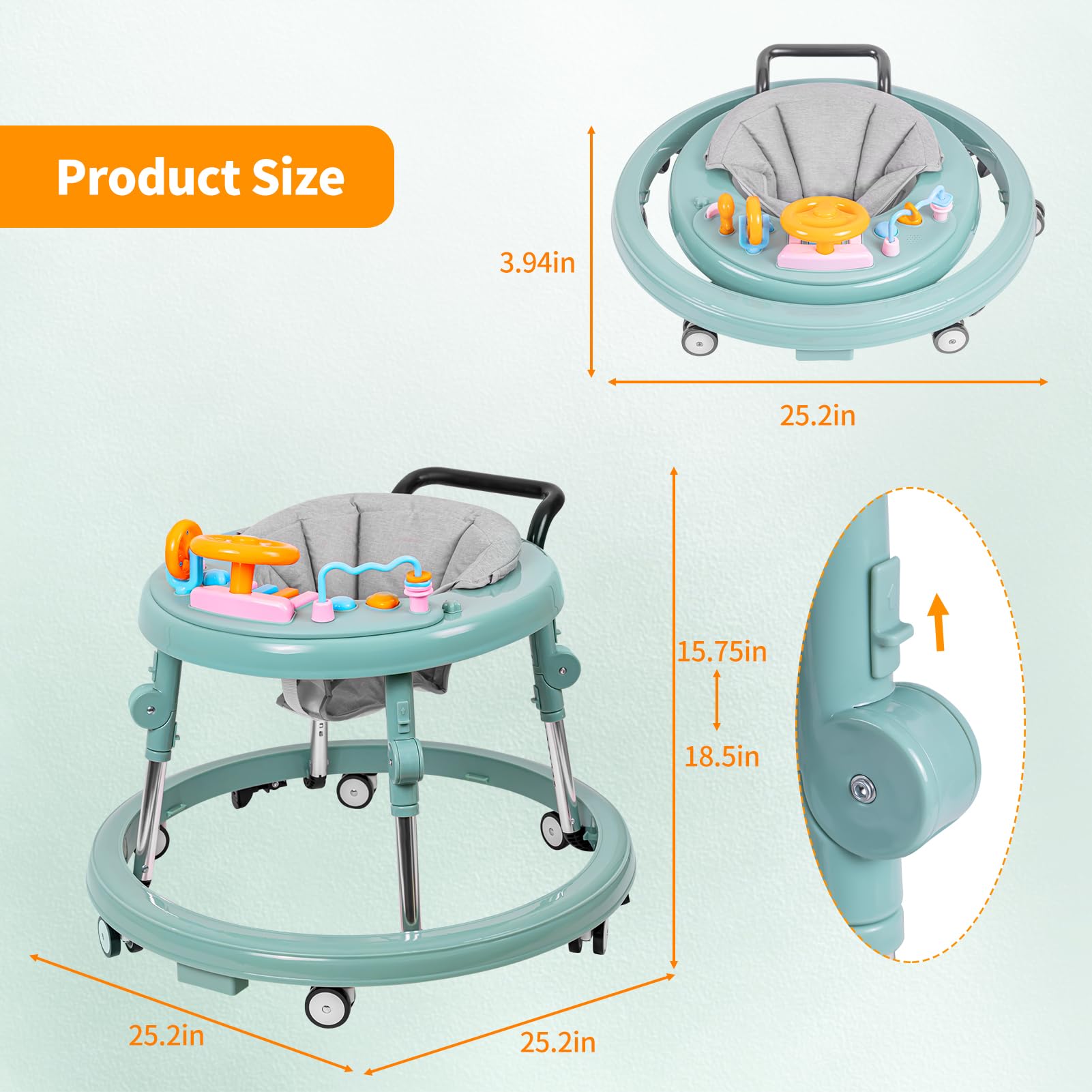 Foldable 9-Speed Adjustable Baby Walker with Wheels & Music - Anti-Fall Infant Activity Center for Boys & Girls 6-24 Months - Perfect for Learning to Walk & Indoor Playtime
