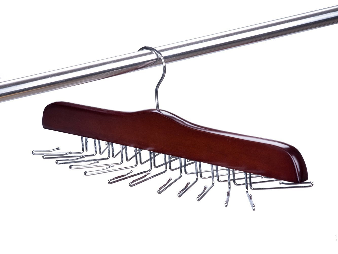 Premium Wooden Tie Hanger - Walnut & Chrome Finish - Organize Your Neckties & Accessories - Perfect for Closet, Office, or Travel Storage