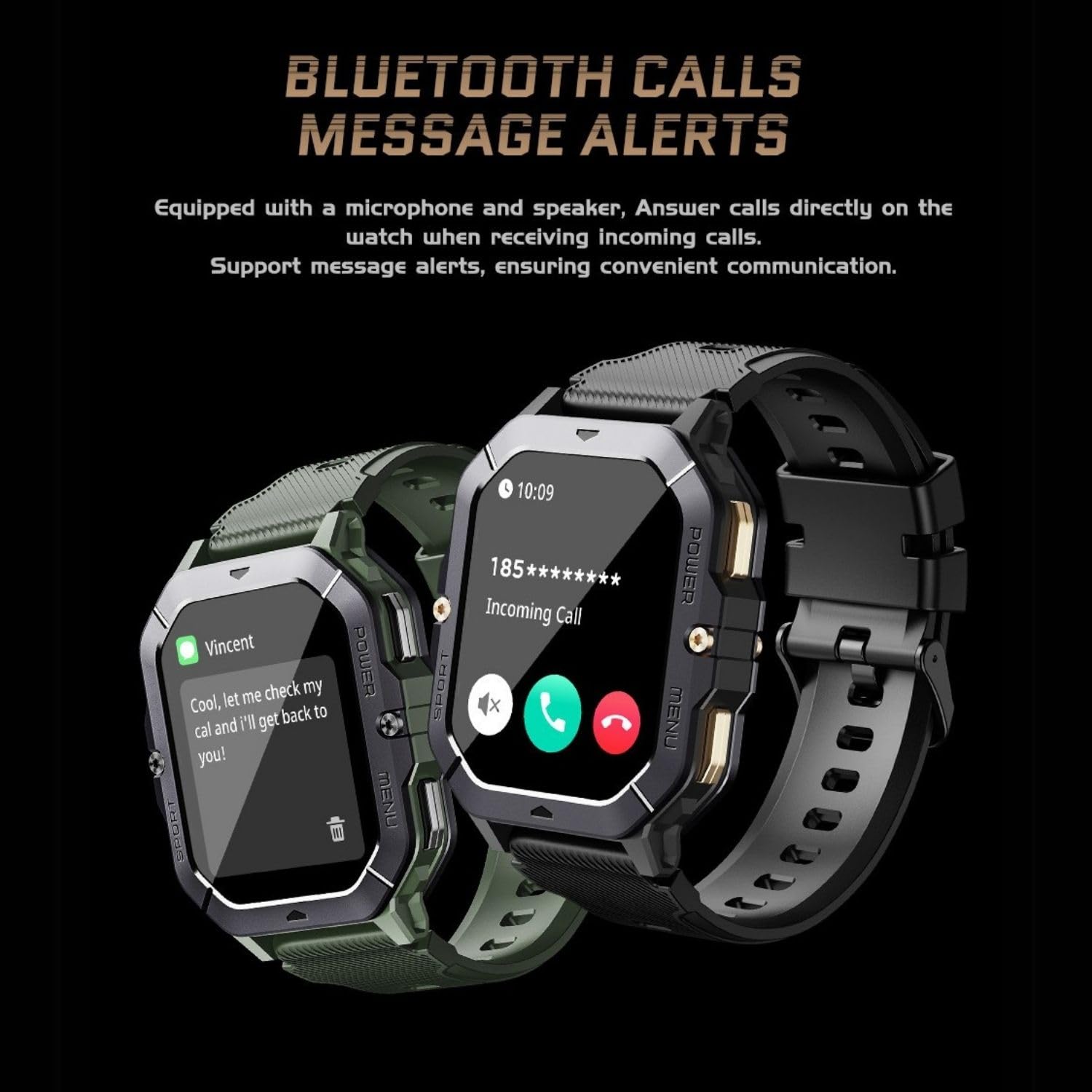 Military Smart Watches for Men - Answer/Make Calls, Fitness Tracker with Blood Pressure, Heart Rate & Sleep Monitor, 100+ Sport Modes, 410mAh Battery, 2.02