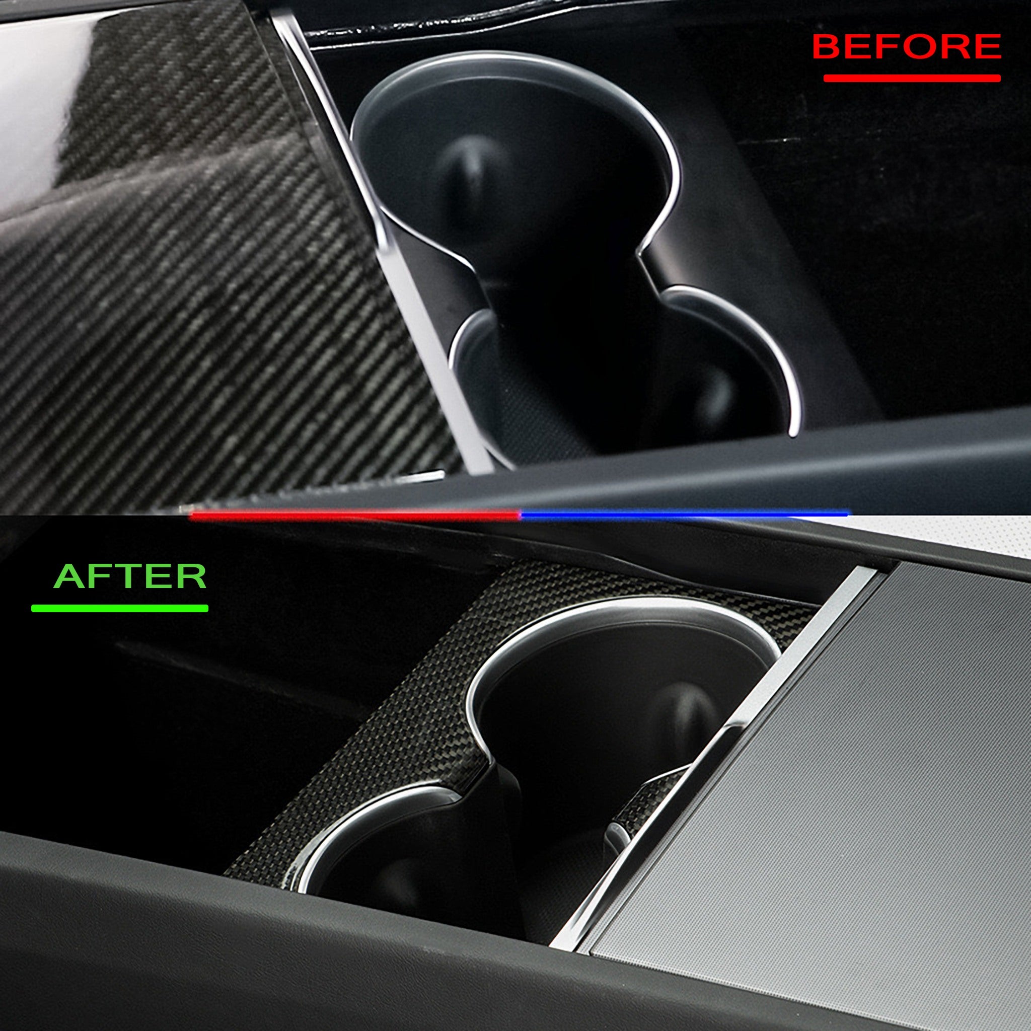 Premium Real Carbon Fiber Cup Holder Covers for Tesla Model 3 Highland (2024+) - Front & Rear Set - Luxury Interior Upgrade for Car Enthusiasts & Tesla Owners - Perfect for Daily Commute, Road Trips & Show Car Events