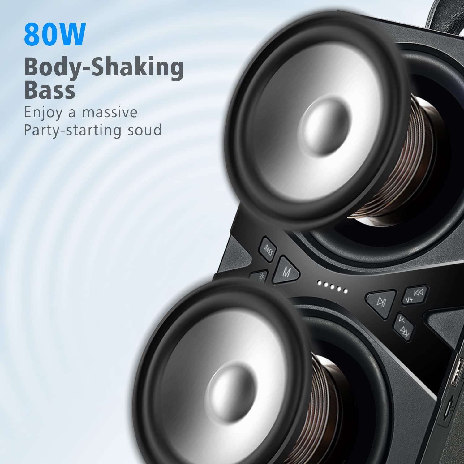 Wireless Bluetooth Speaker with LED Lights, 100dB Loud Stereo Sound, 80W Peak Power, Bass Boost Technology, 30H Playtime - Portable TWS Speaker for Outdoor Parties, Beach, Camping & Home Use