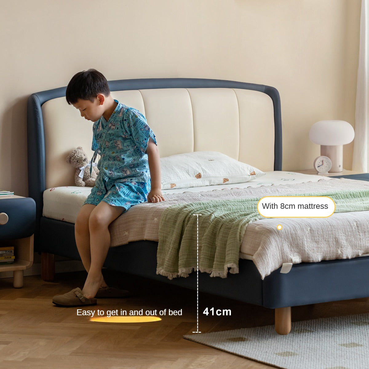 Organic Leather Soft Kids Bed - Durable & Comfortable Toddler Bed for Boys & Girls - Perfect for Nursery, Bedroom & Playroom
