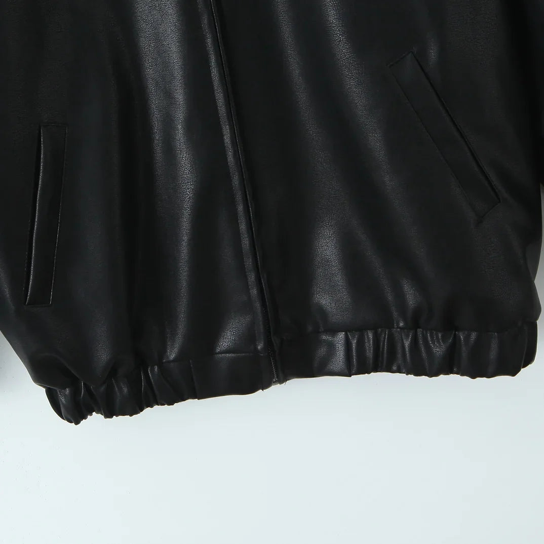 Stylish Black Leather Jacket for Women - Autumn & Winter Fashion 2024 | Retro High Street Trend | Premium Outerwear for Casual & Night Out