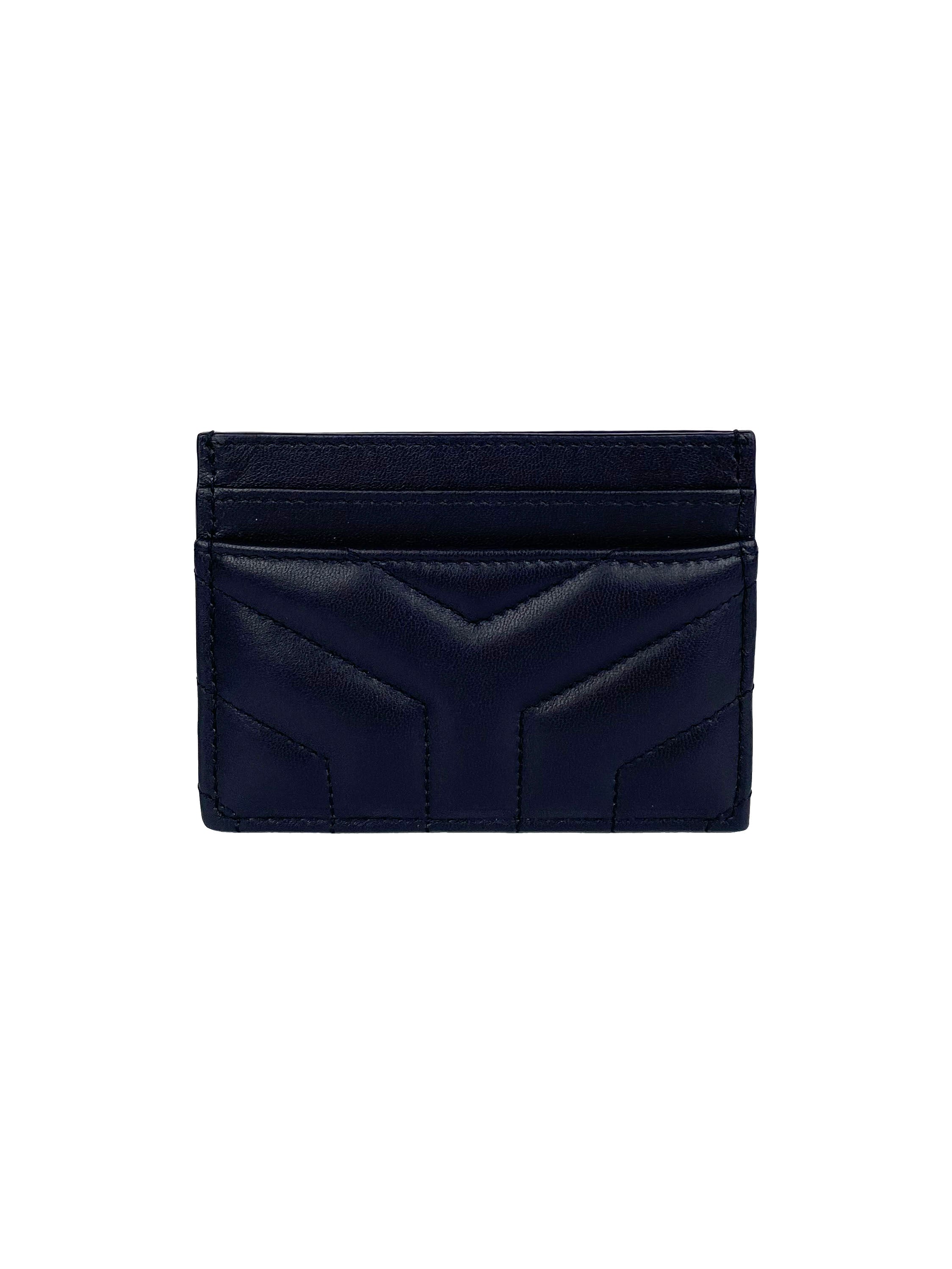 Saint Laurent Navy Chevron Cardholder - Slim Luxury Wallet for Men & Women | Perfect for Everyday Use, Travel & Gifting