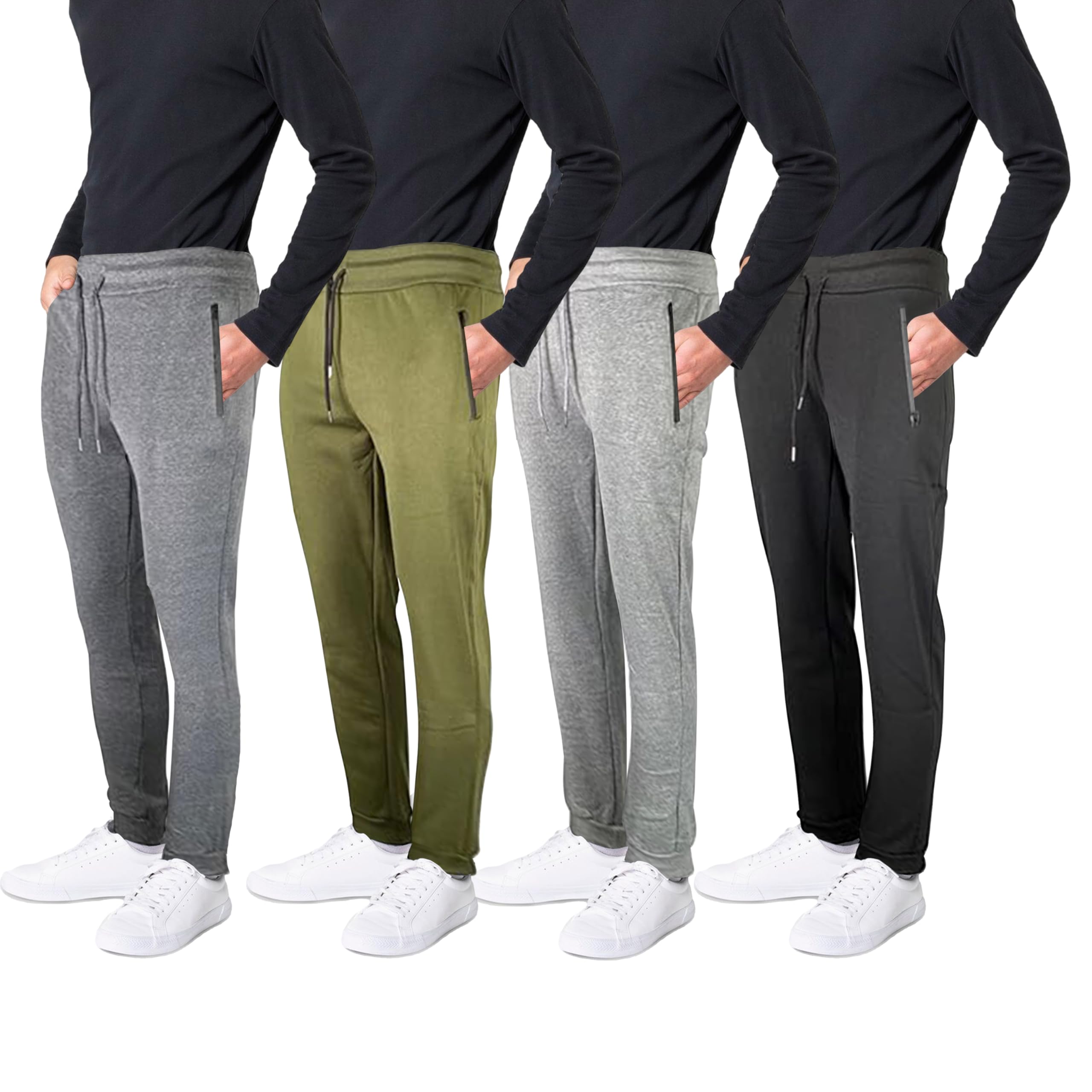RiverBlue Men's Fleece Jogger Sweatpants with Zipper Pockets - Elastic Cuffs & Drawstring - Multi-Pack Comfort Pants for Gym, Lounge & Outdoor Activities