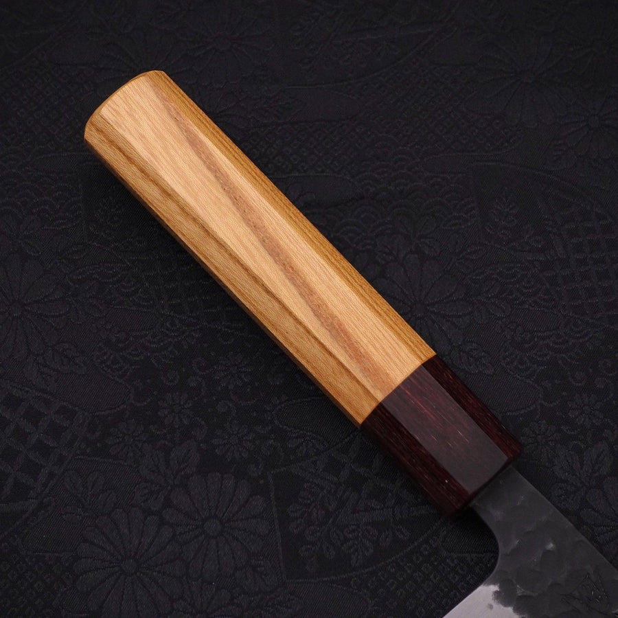 Premium Santoku Knife 170mm - Blue Super Stainless Steel Clad, Kurouchi Tsuchime Finish, Ergonomic Zelkova Wood Handle - Perfect for Slicing, Dicing, and Chopping Vegetables, Meat, and Fish
