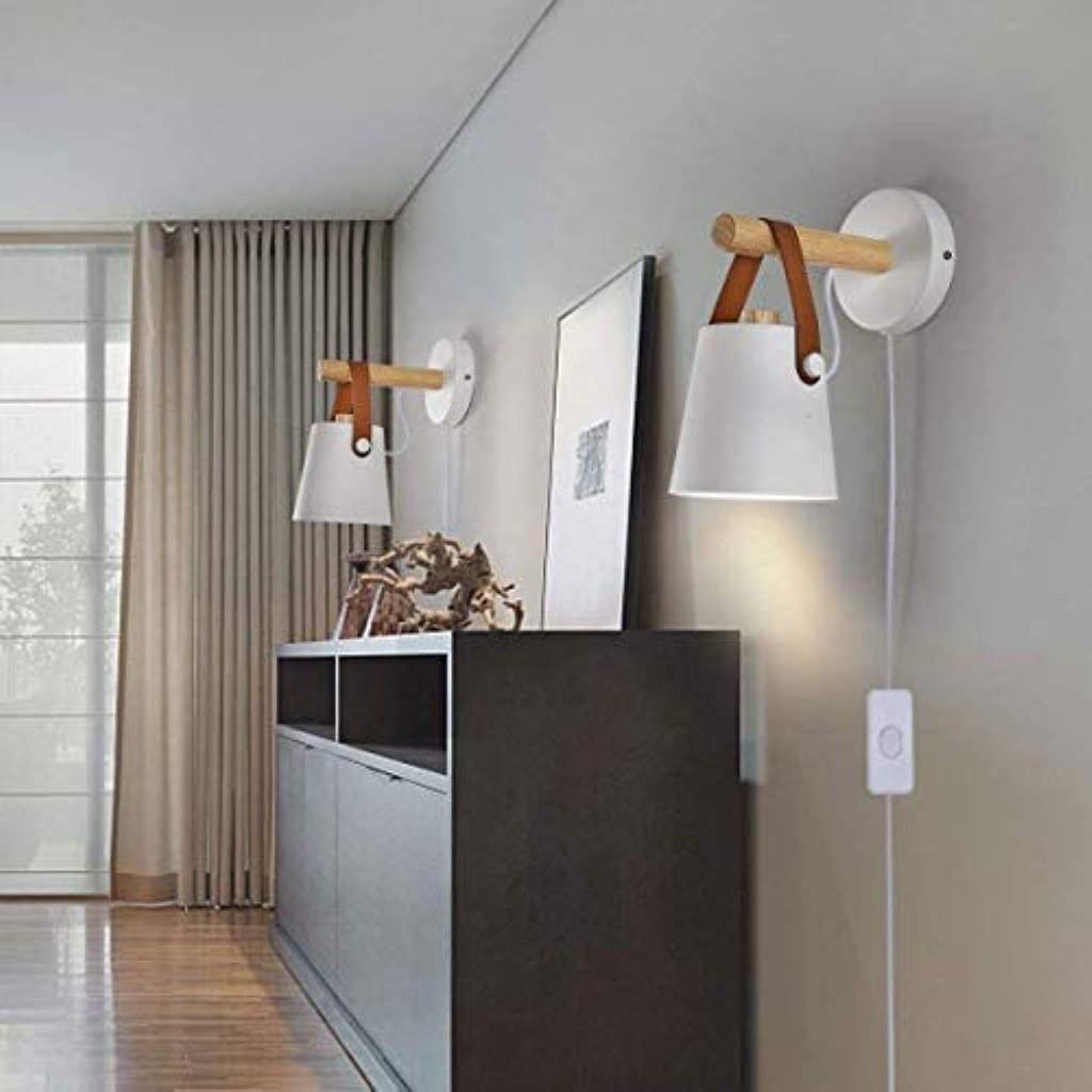 Modern Nordic Wall Lamp with Switch Plug - 2 Pack Bedside Lighting for Bedroom, Living Room - Simple & Creative Plug-in Sconce for Home Decor, Reading, and Ambient Lighting