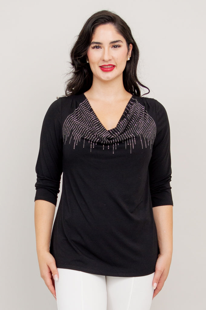 Charisse 3/4 Sleeve Women's Bamboo Top - Soft & Breathable Black Diamond Print - Perfect for Yoga, Workouts & Casual Wear