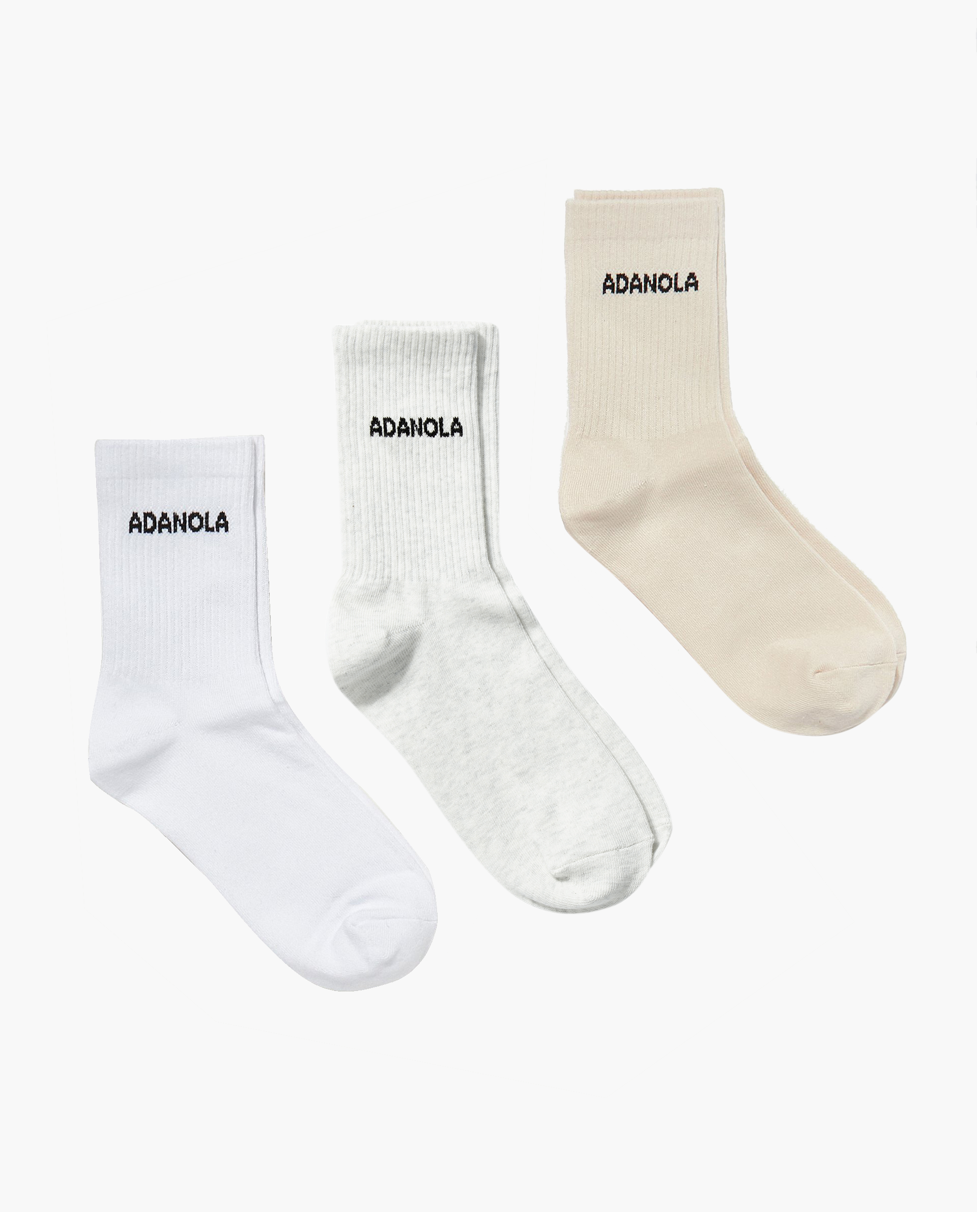 3 Pack Cotton Crew Socks for Men & Women - White, Cream, Light Grey Melange - Comfortable Everyday Casual Socks for Work, Gym, and Home Wear