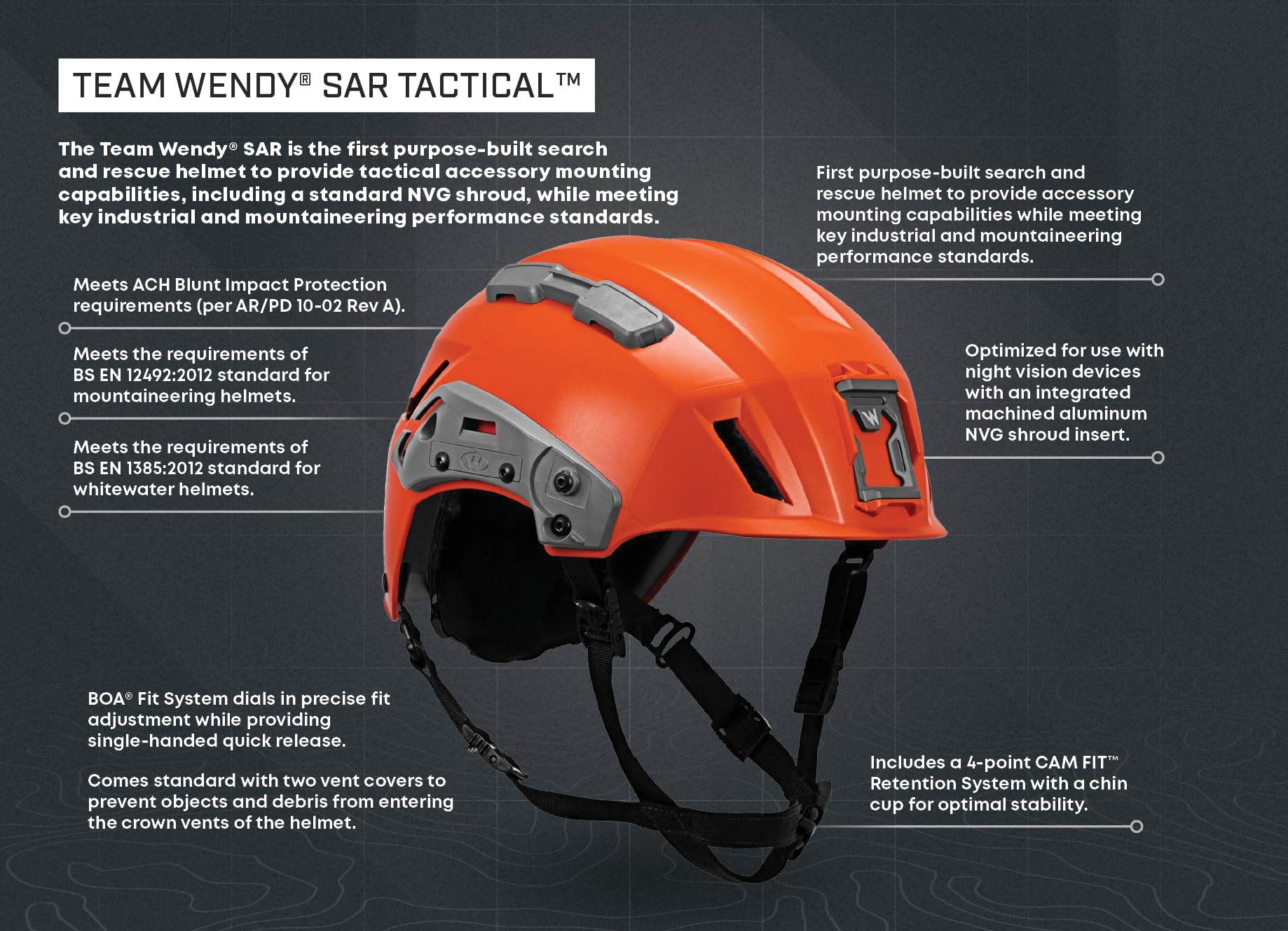Team Wendy SAR Tactical Helmet - Lightweight Ballistic Helmet for Military, Law Enforcement & Search & Rescue Operations | High-Performance Head Protection for Combat, Tactical Missions & Outdoor Adventures