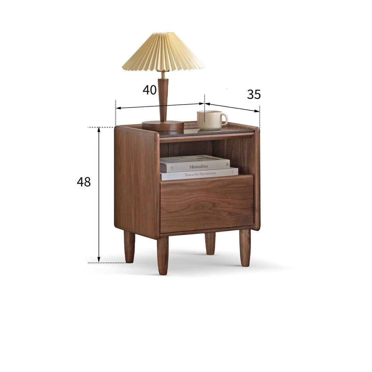 Premium Black Walnut Solid Wood Nightstand with Tempered Glass Top - Modern Bedside Table for Bedroom, Living Room, or Office Use