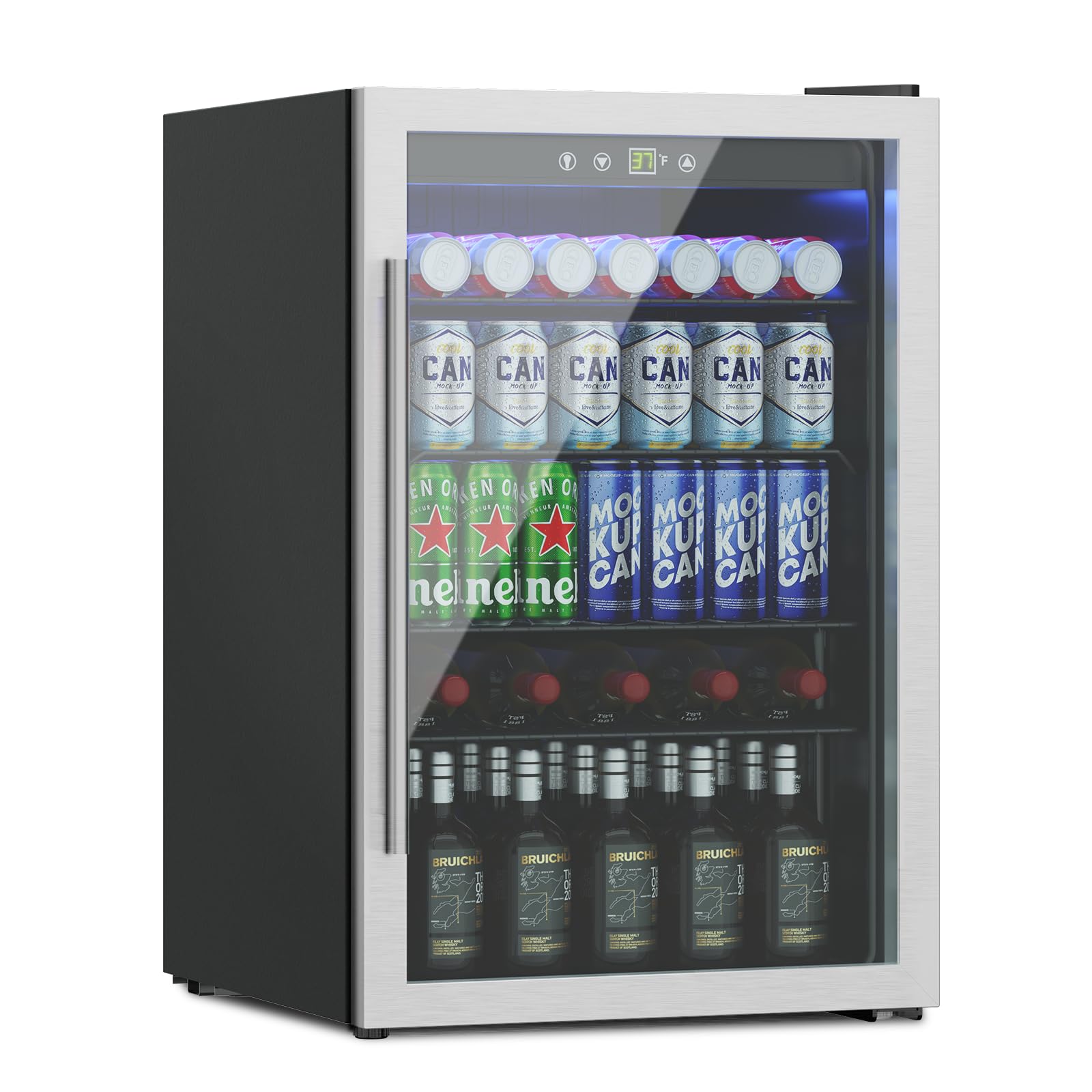 4.5 Cu Ft Mini Fridge - 145 Can Capacity Freestanding Beverage Cooler with Glass Door, Adjustable Shelves & Digital Display - Perfect for Soda, Beer, Wine Storage in Home, Office, Dorm or Bar