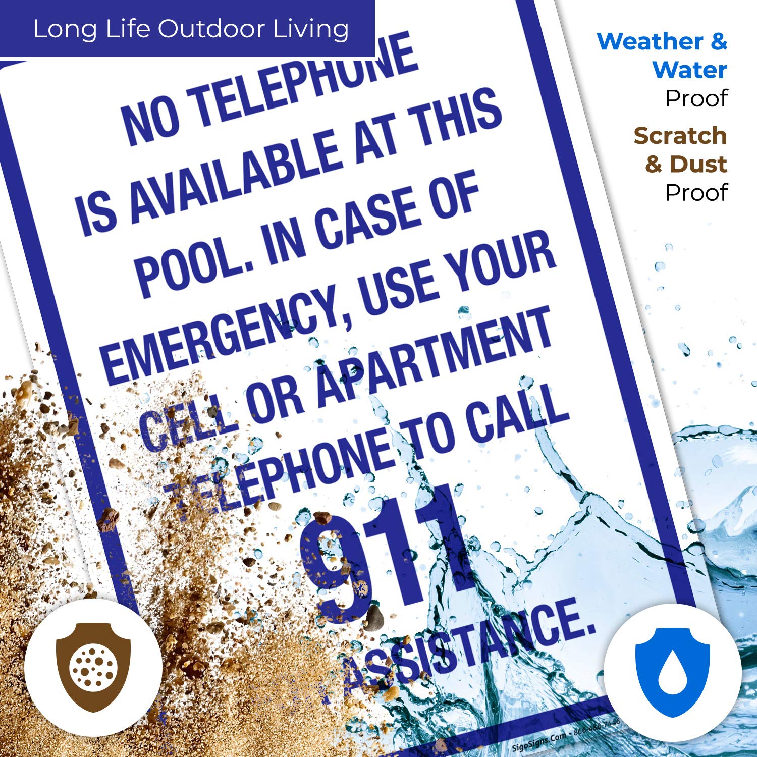 Sigo Signs No Telephone Available at This Pool Sign 10x14 Inches Rust Free Aluminum Fade Resistant Indoor Outdoor Use Made in USA for Swimming Pools Water Parks Public Facilities