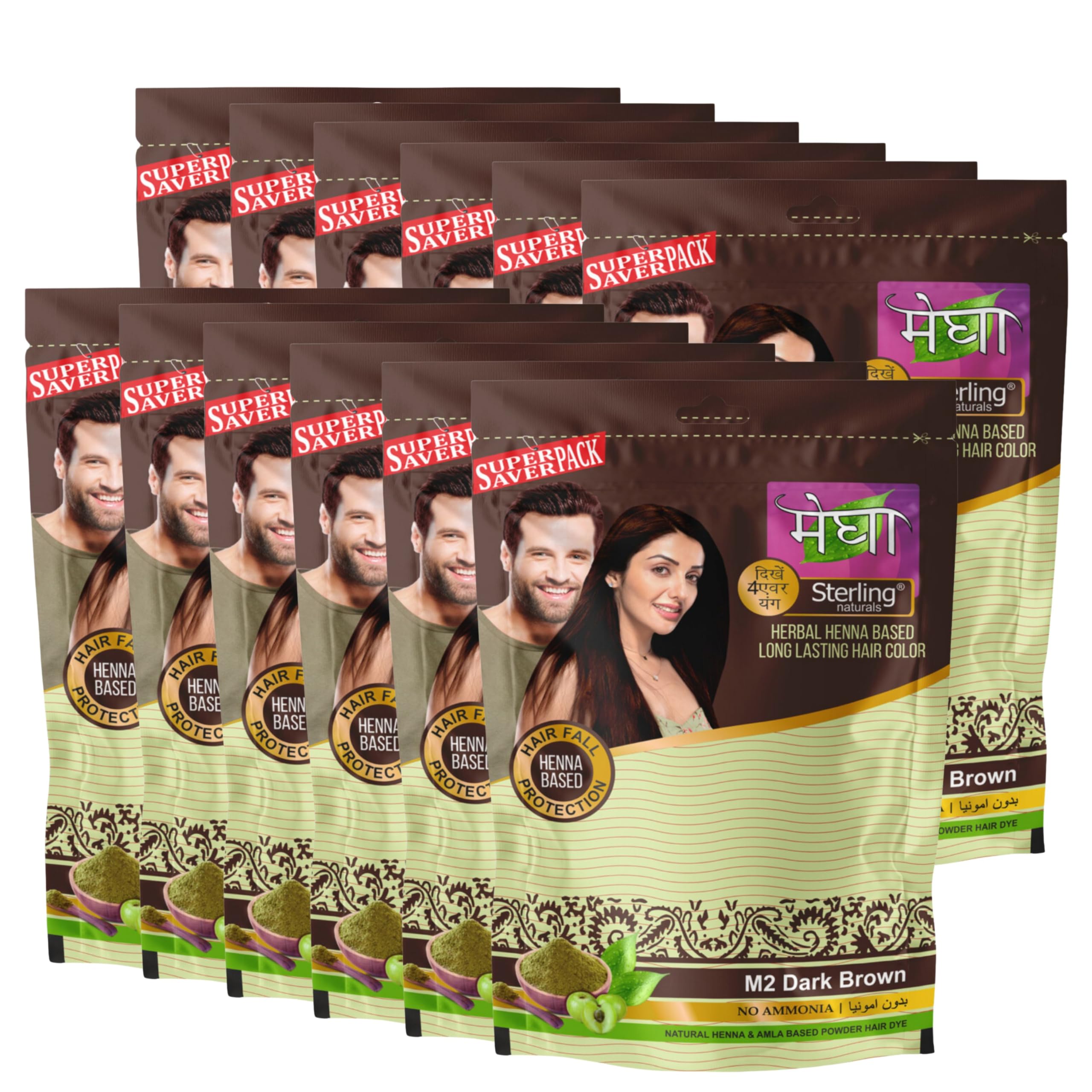 Natural Henna Hair Dye for Women - Sterling Naturals Ammonia-Free & Chemical-Free Dark Brown Hair Color (Pack of 12) | Safe Herbal Hair Coloring for Gray Coverage & Conditioning at Home