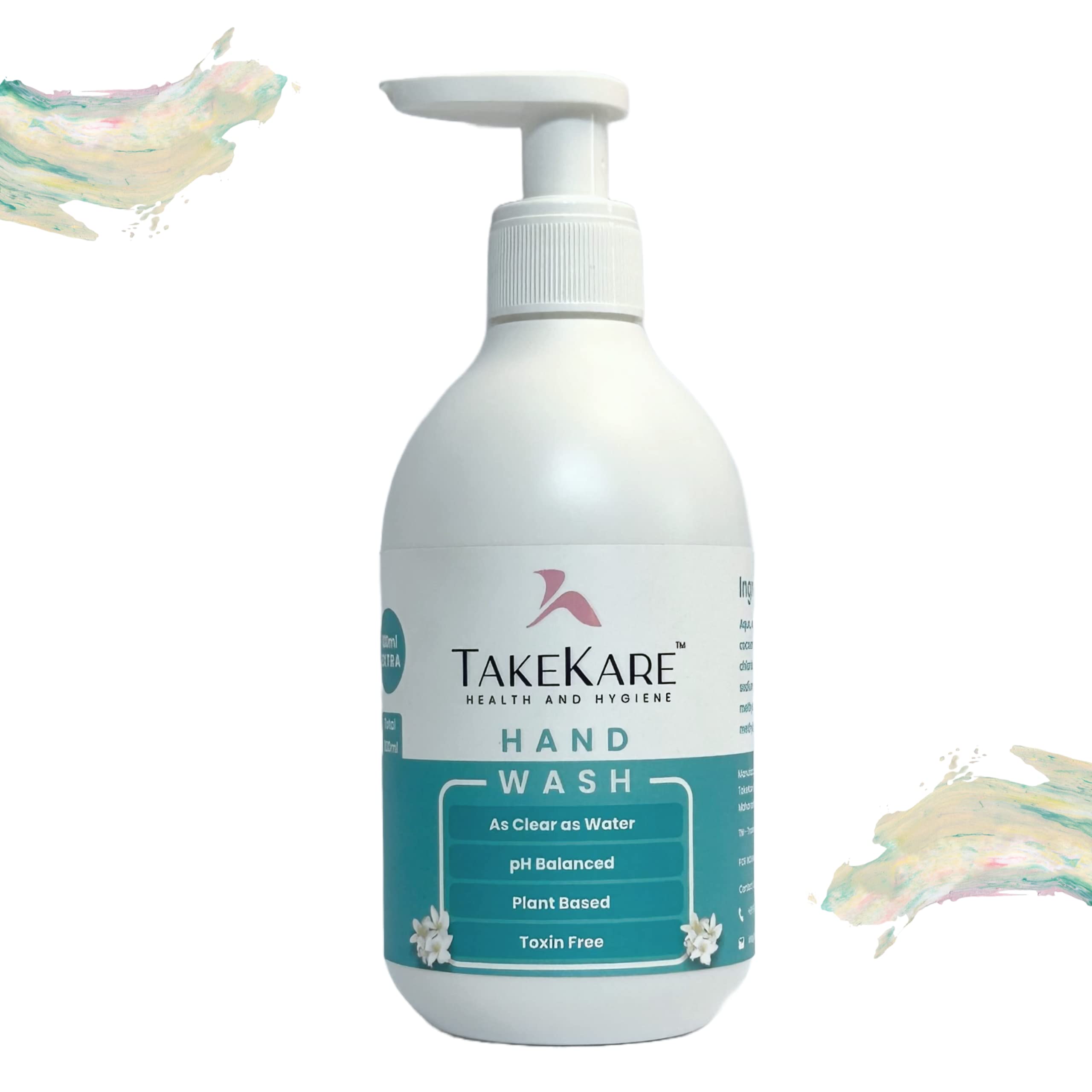 TakeKare's Clear Handwash - Biodegradable White Flower Scent, 300ml | Toxin-Free, Vegan, pH Balanced | Gentle & Non-Drying Formula | Perfect for Home, Office & Travel Use