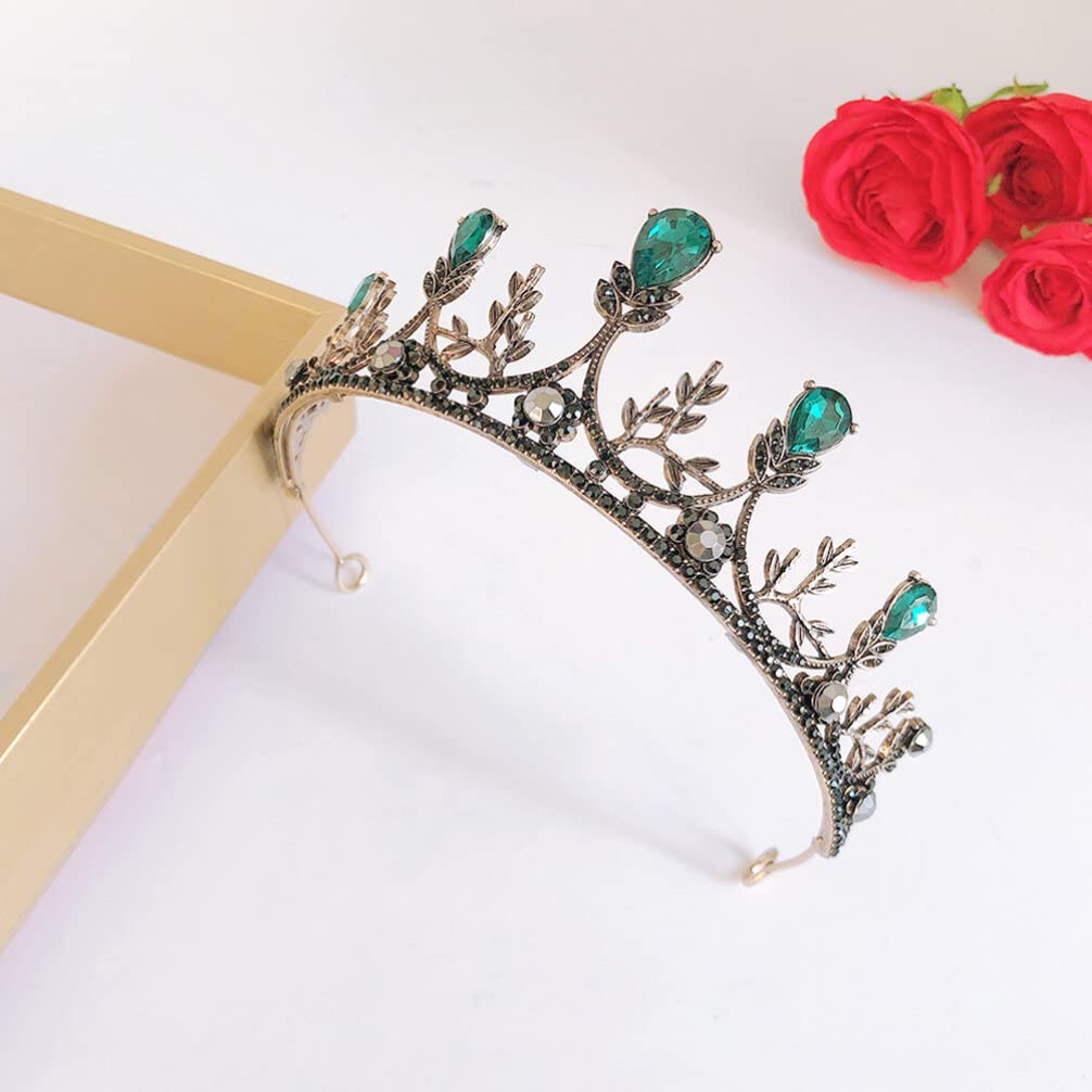 Handmade Baroque Rhinestone Wedding Tiara for Bride - Minkissy Crystal Headband Crown for Women & Girls, Green Bridal Hair Accessory | Perfect for Weddings, Prom, Pageants & Special Occasions