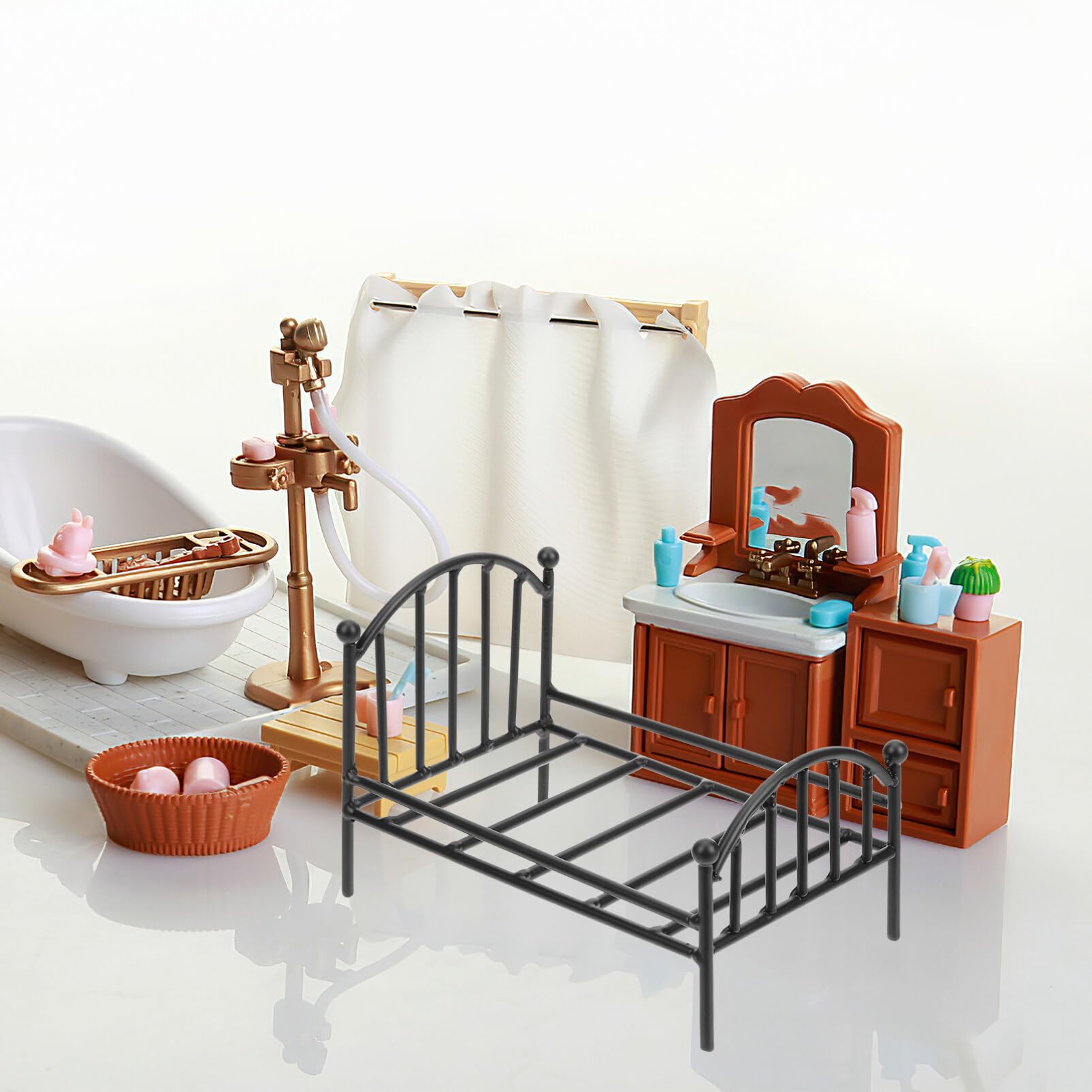 Totority Miniature Metal Bed Frame - Tiny House Bed Furniture Model for Home Decor, Plant Stand | Perfect for Dollhouse, Miniature Displays & DIY Projects