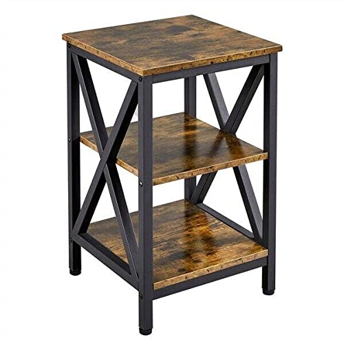 Rustic X-Shaped Nightstand - Tall Side Sofa Table for Bedroom & Living Room | CompreDH Bedside Table with Storage | Perfect for Small Spaces, Apartments, and Guest Rooms