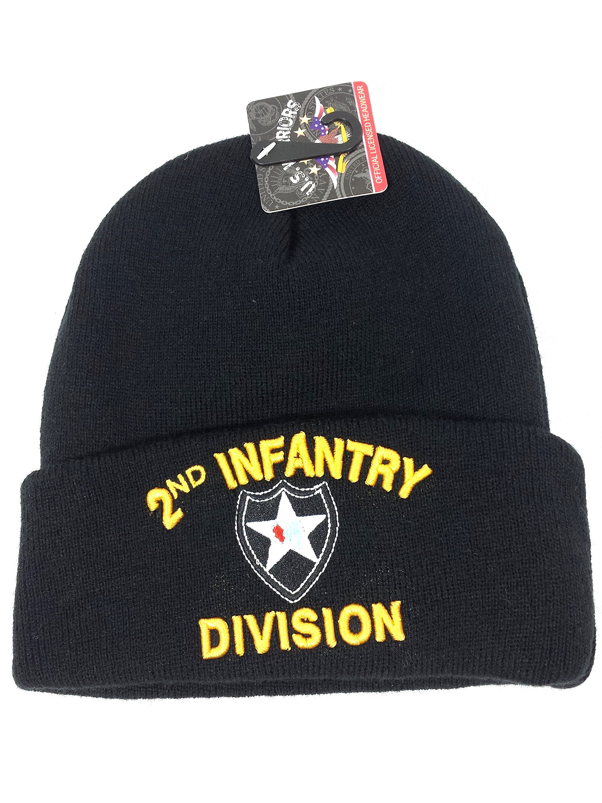 2nd Infantry Division Cuffed Beanie - Warm Knit Skull Cap for Men & Women - Military Style Winter Hat for Outdoor Activities, Hiking, and Casual Wear