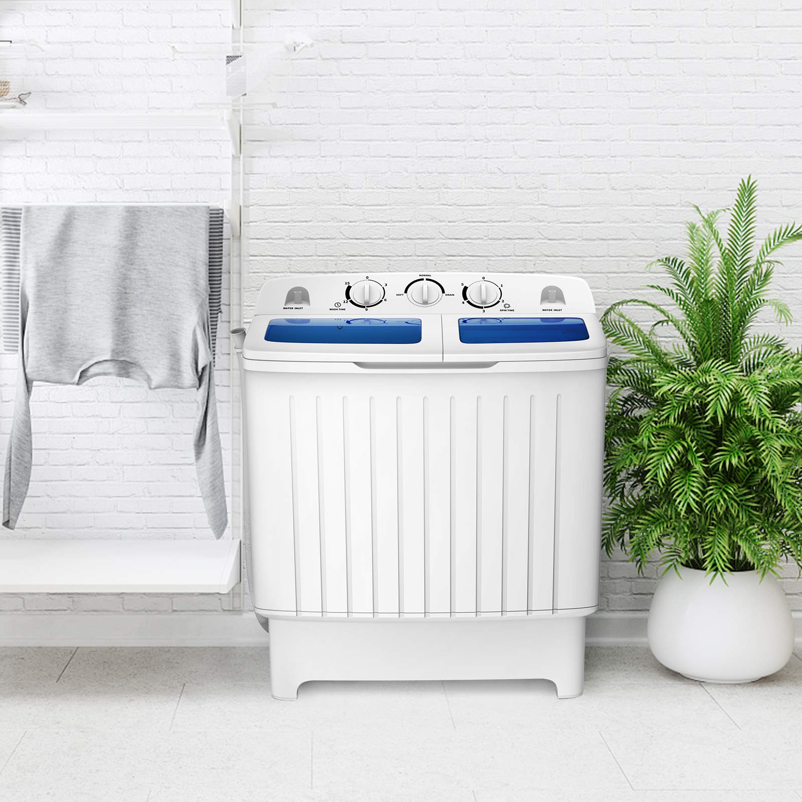 ARLIME 20lbs Portable Twin Tub Washing Machine with Drain Pump - Semi-Automatic Compact Washer (12lbs) & Spinner (8lbs) - Perfect for Apartments, Dorms, RV & Camping - Ideal for Small Spaces, Travel & Off-Grid Living