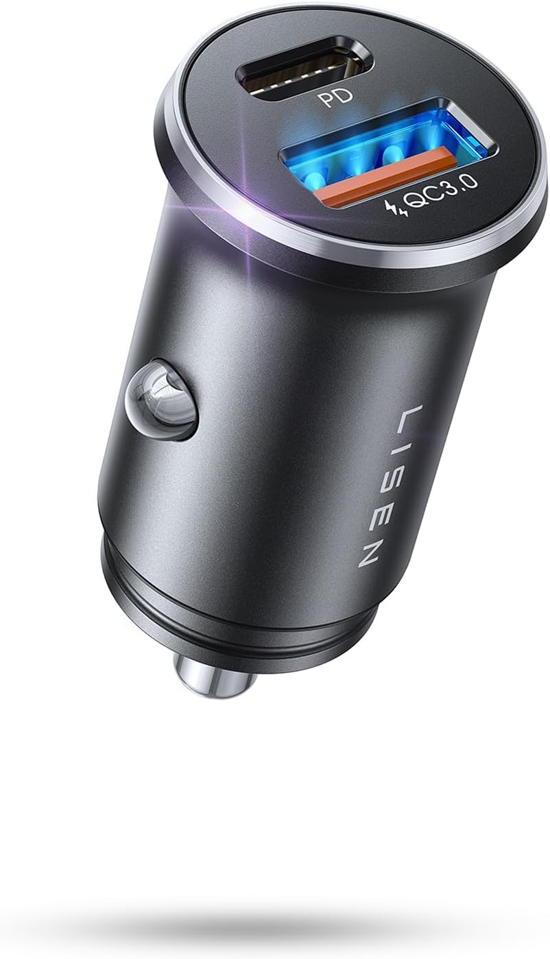 LISEN 36W PD & 18W QC 3.0 Fast Car Charger USB C Cigarette Lighter Adapter - Compatible with iPhone 16 Pro Max/15/14/13, Galaxy S24/S23, iPad, Tablet & AirPods - Perfect for Road Trips & Daily Commuting