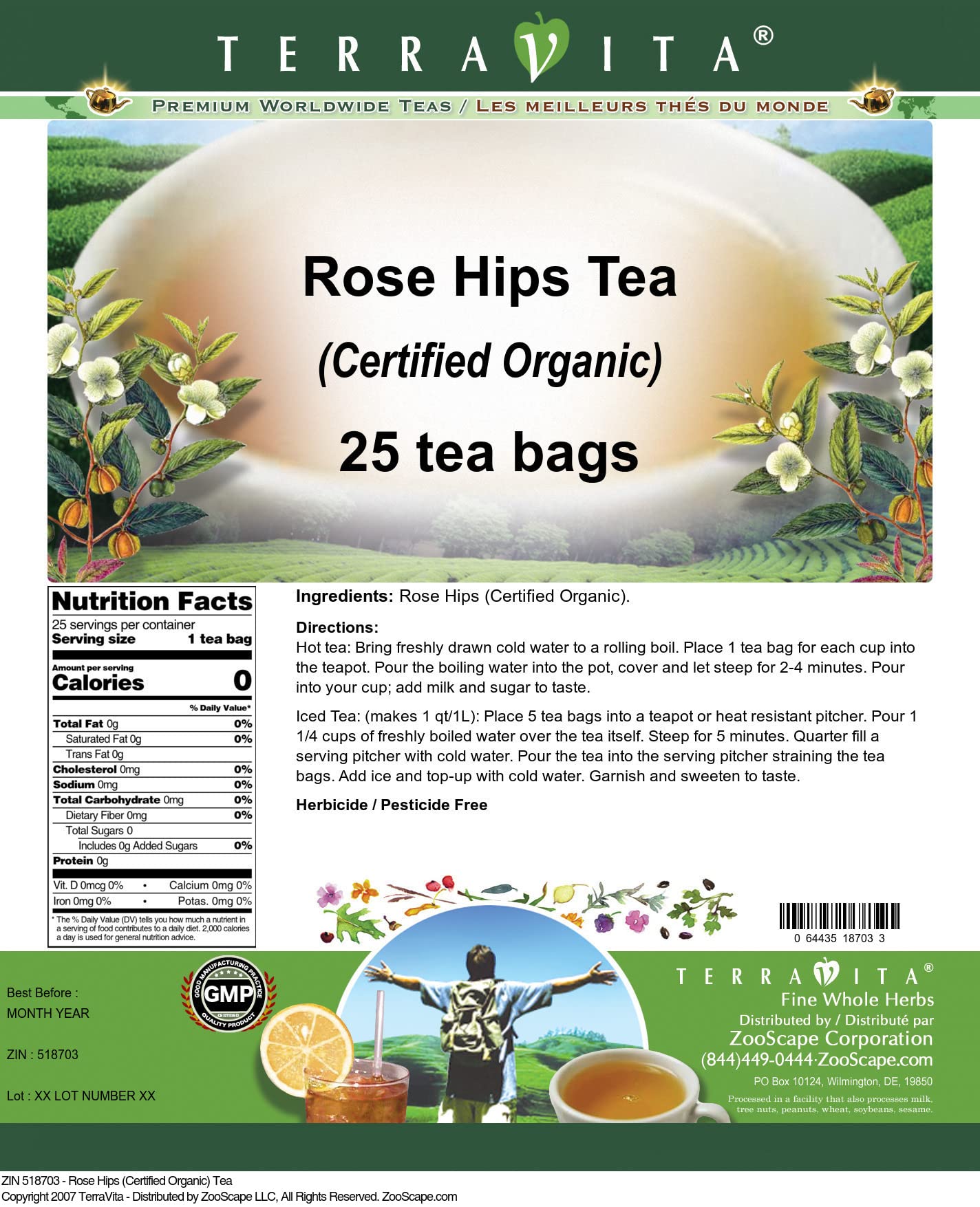 Organic Rose Hips Tea - USDA Certified (25 Tea Bags) | Herbal Wellness & Immune Support | Perfect for Relaxation & Detox