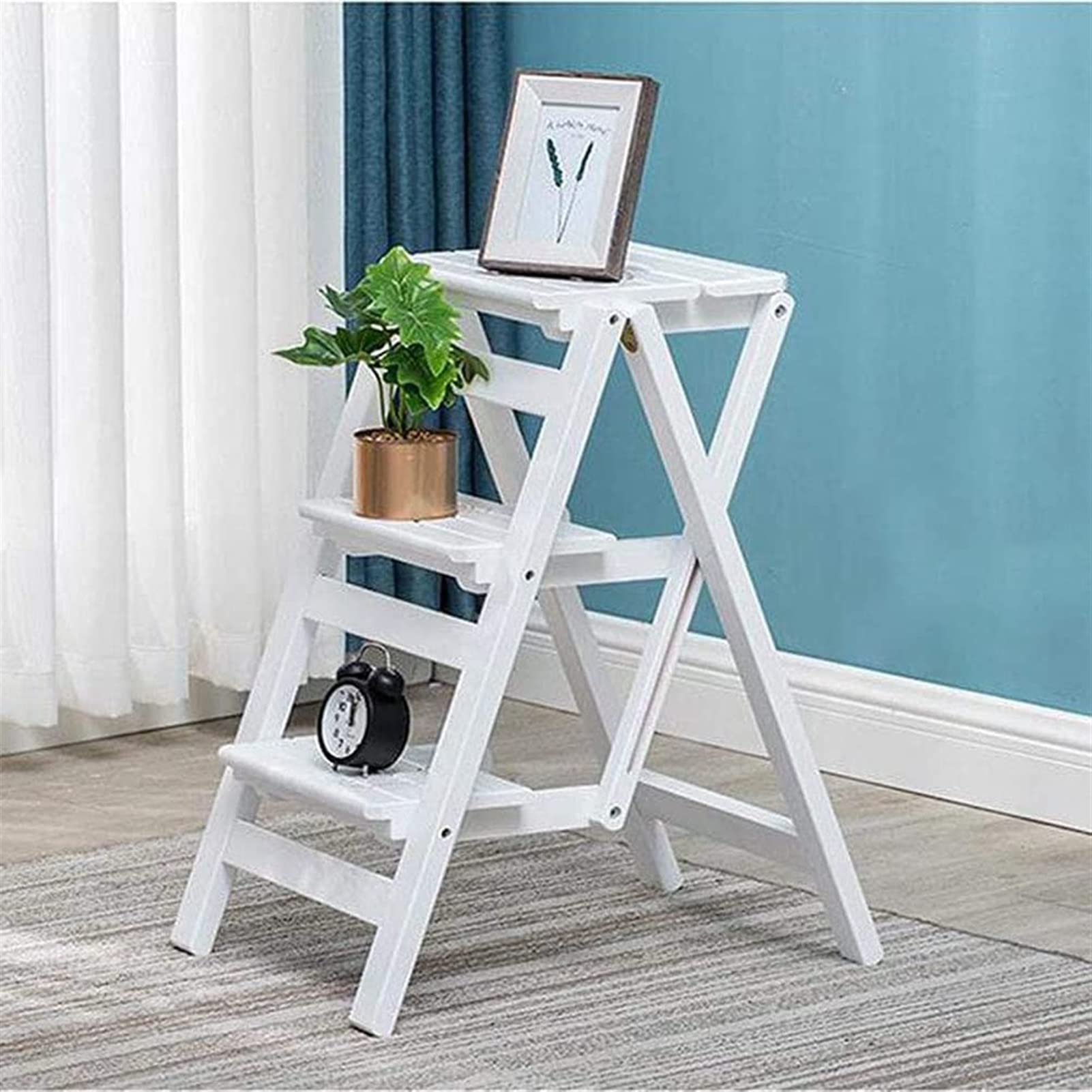 3-Step Wooden Folding Step Stool for Adults - Sturdy Indoor Climbing Stool, Multi-Functional Ladder Chair for Home, Library, Kitchen, and Storage - Compact & Space-Saving Design