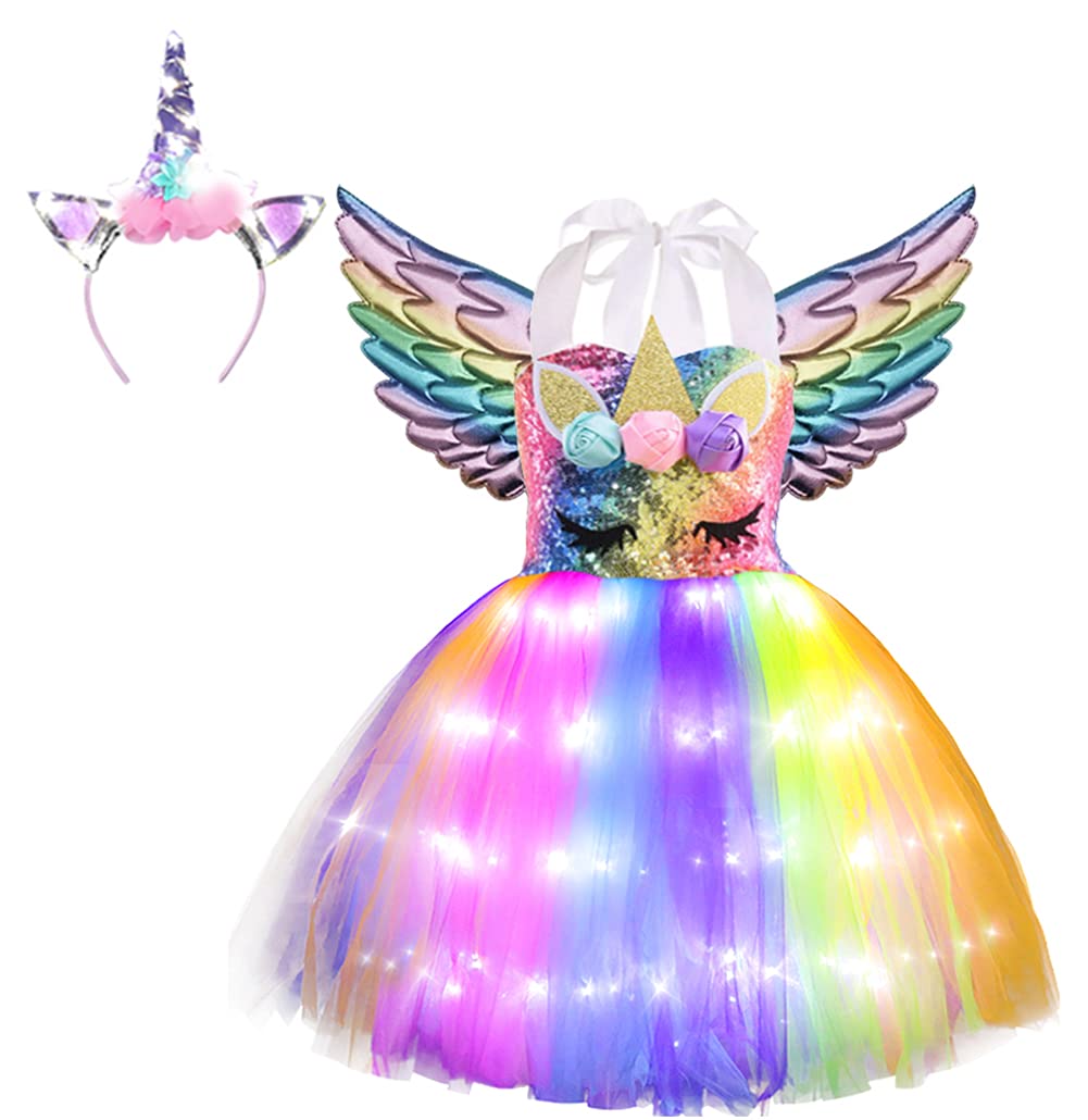 Viyorshop Girls Unicorn Costume with LED Lights - Sparkling Tutu Dress for Birthday, Halloween & Princess Parties | Perfect for Dress-Up, Photo Shoots & Special Events