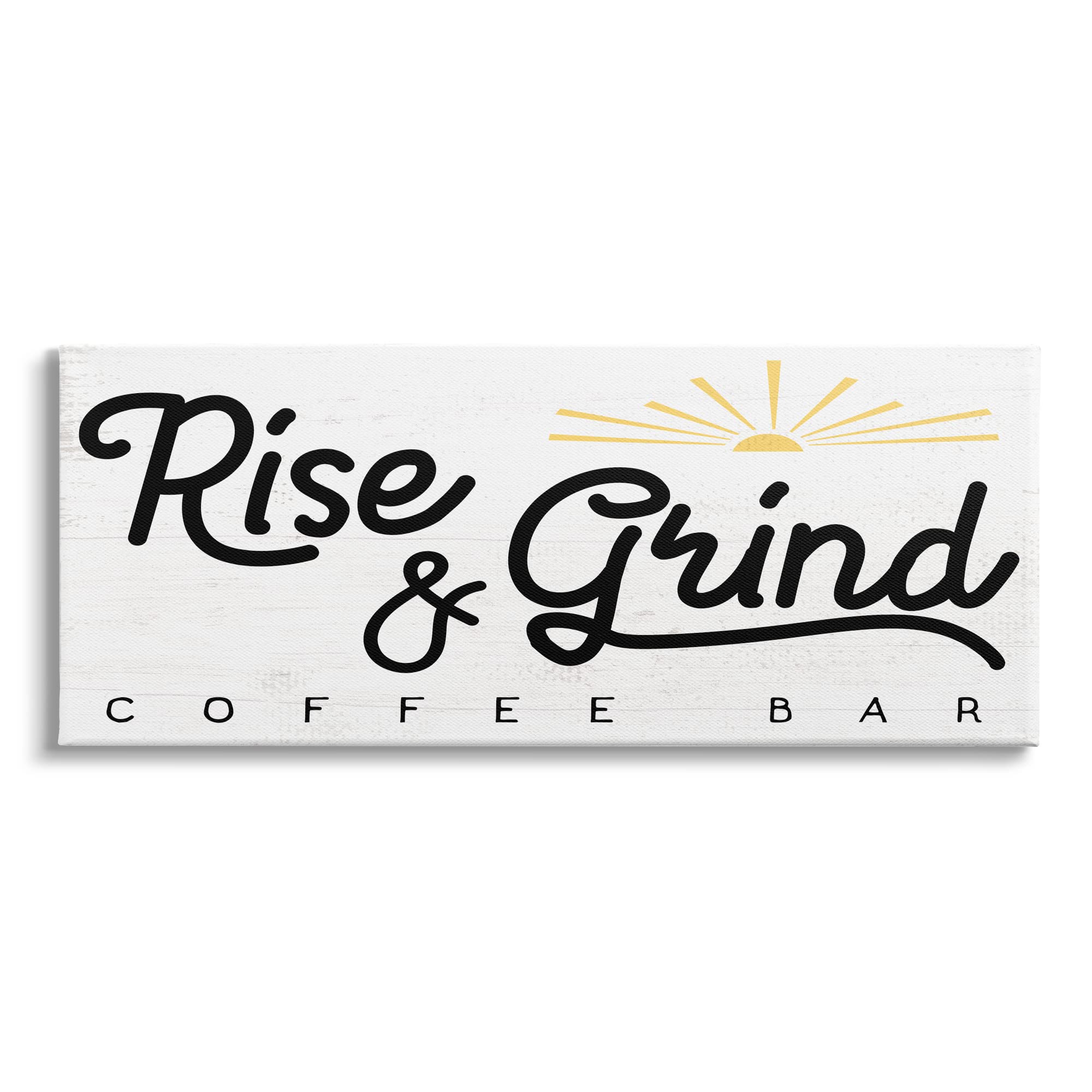 Stupell Industries Rise & Grind Coffee Bar Sign - Rustic Sunrise Wall Art by Daphne Polselli - 48x20 Inch Off-White Canvas - Perfect for Kitchen Decor, Coffee Shop & Cafe Wall Decor