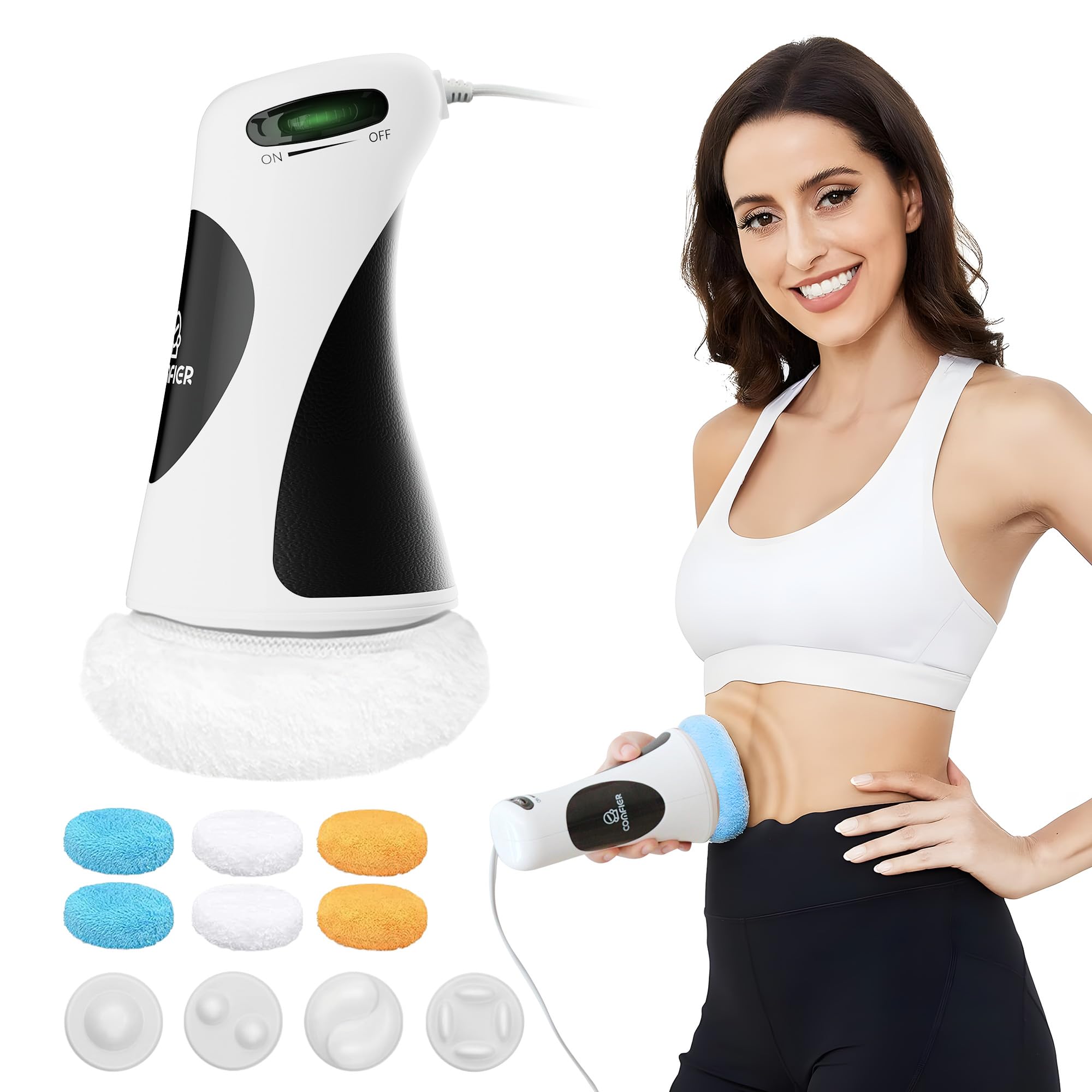 COMFIER Cellulite Massager & Body Shaping Machine - 5 Massage Heads, 6 Washable Pads - Cavitation Fat Removal for Belly, Butt, Arms & Legs - Perfect for Home Spa, Post-Workout Recovery & Body Contouring