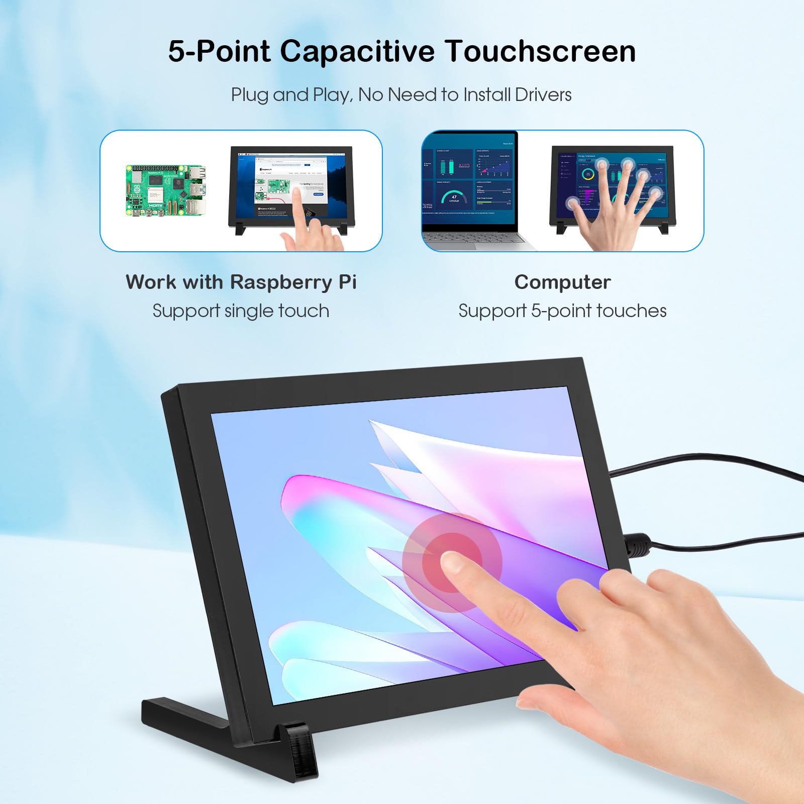 8 Inch 1280×800 Touch Screen Monitor for Raspberry Pi 5/4, PC & Laptop - ELECROW Portable HDMI Display for DIY Projects, Gaming & Programming