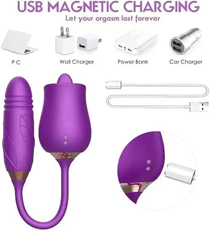 3-in-1 Rose Shape Adult Toy with Tongue Licking, Thrusting & Vibrating Functions - Easy to Use Purple Pleasure Device for Couples & Solo Play (Model BZ890) | Perfect for Romantic Nights, Self-Care & Spicing Up Your Intimate Life