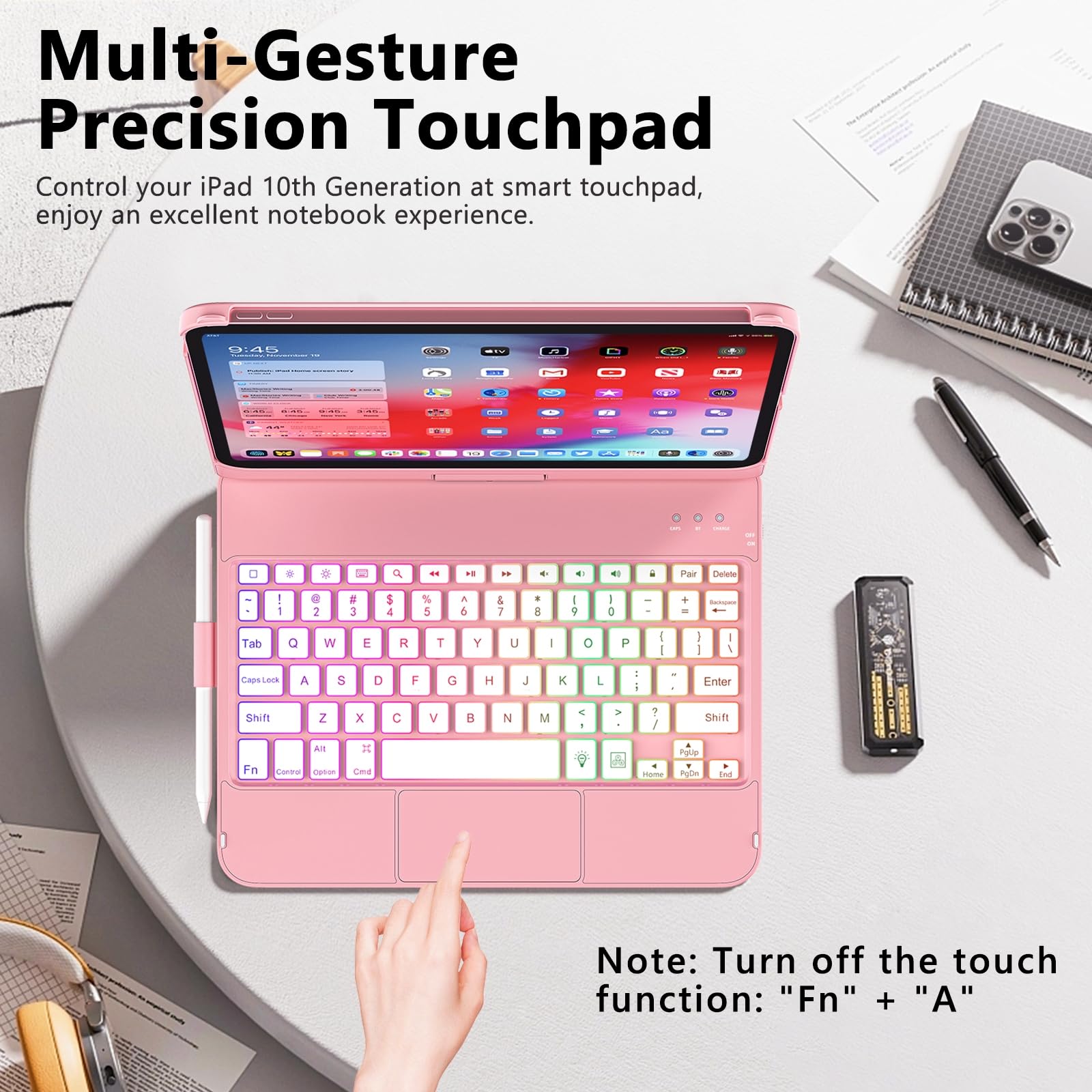 FUWANG iPad Air 11-inch Keyboard Case (2024/2025 M3/M2 & 5th/4th Gen 10.9-inch) - Backlit Keyboard with 180° Flip Stand & Touchpad | Perfect for Work, Study & Travel