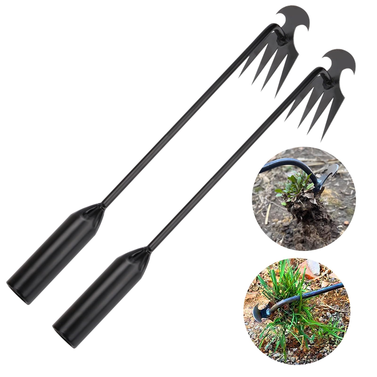Premium 2-Pack Weed Puller Tool Set - Heavy Duty 4-Toothed Manganese Steel Garden Weeder for Vegetables & Farm Planting - Ergonomic Hand Tool for Easy Weed Removal in Gardens, Lawns & Flower Beds