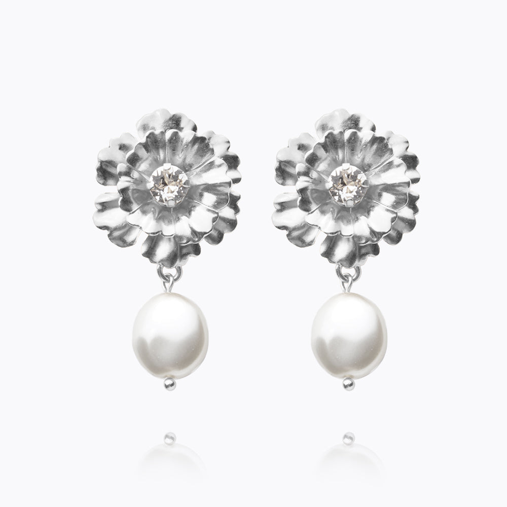 Blossom Pearl Earrings with Crystal Accents - Elegant Floral Pearl Stud Earrings for Women | Perfect for Weddings, Parties & Special Occasions