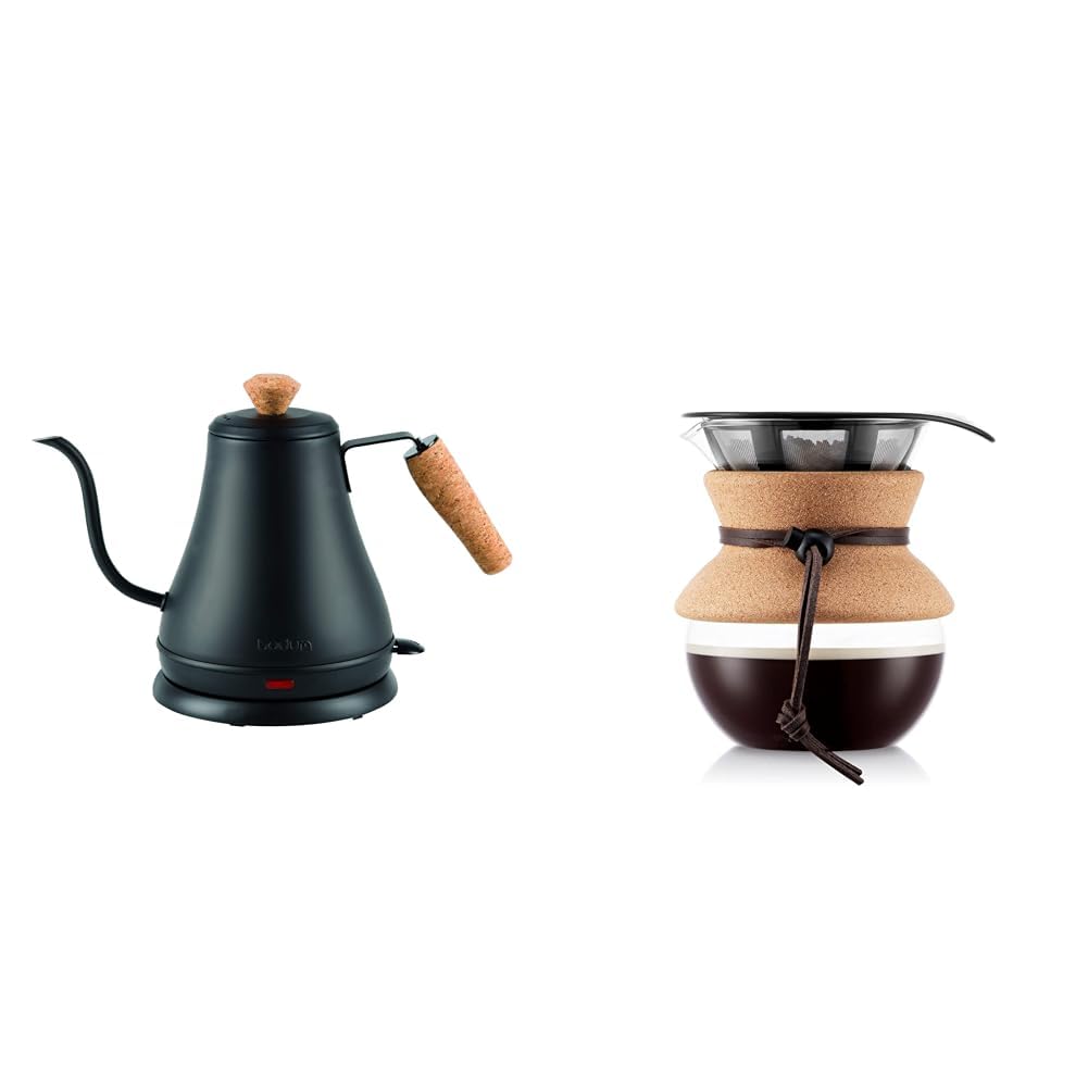 Bodum Electric Gooseneck Kettle 27oz & Pour Over Coffee Maker 0.5L Bundle - Perfect for Home Brewing Specialty Coffee and Tea Lovers