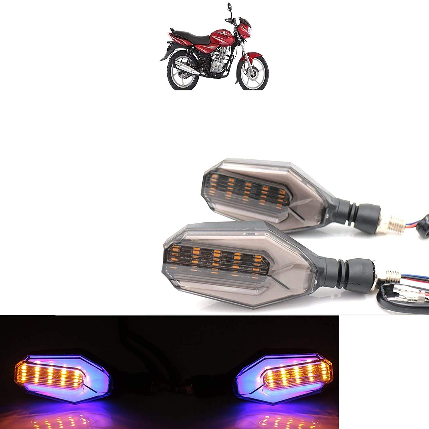 Eshopglee 4-Piece U-Shaped LED Motorcycle Turn Signals & DRL Lights (Blue/Yellow) - Universal Fit for Bikes & Superbikes - Bright LED Indicators for Daytime Running & Night Safety