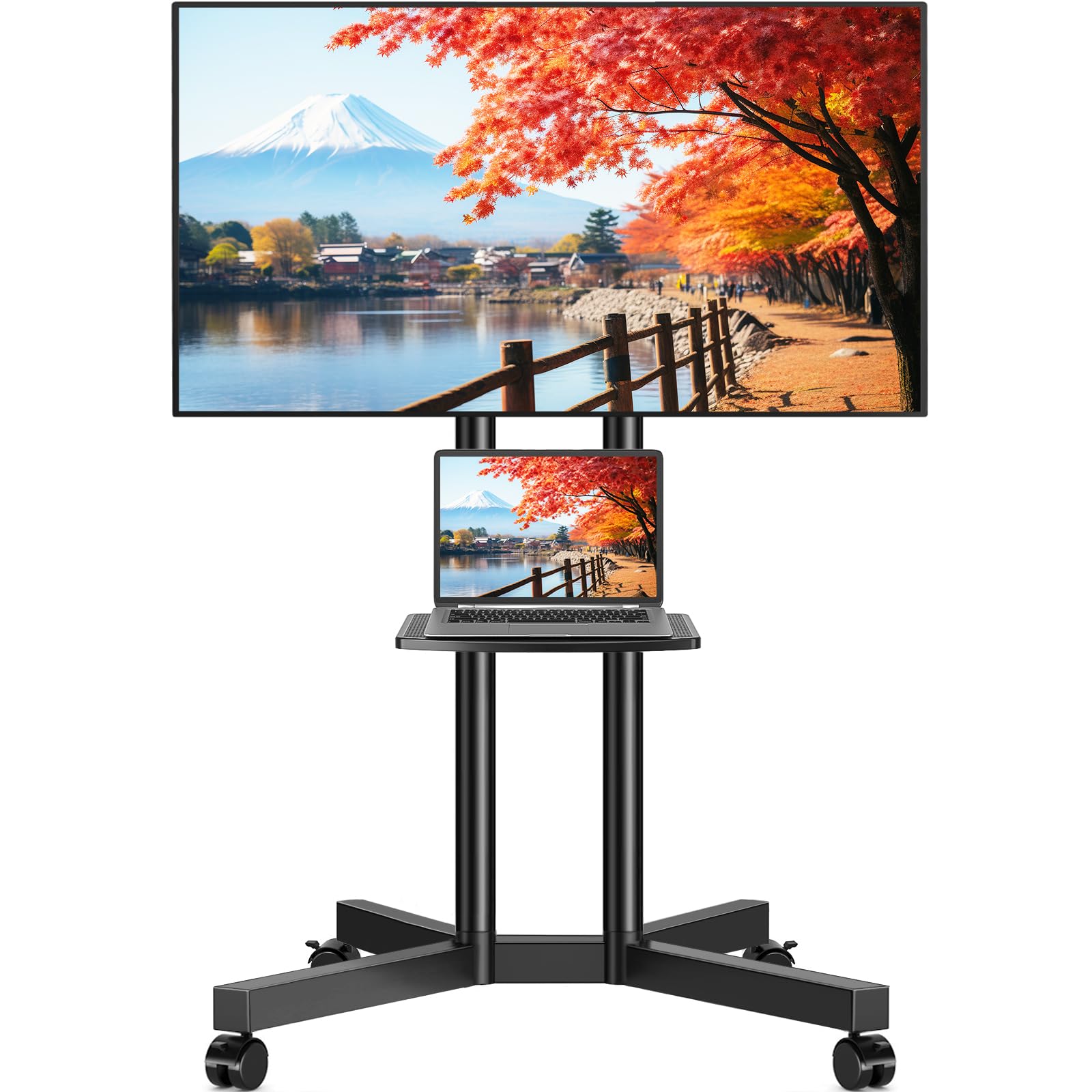 **RFiver Rolling TV Stand with Laptop Shelf – Height Adjustable Mobile TV Cart for 32-70 Inch TVs (Up to 88lbs) – Upgraded Wheels for Smooth Mobility – Perfect for Home, Office & Outdoor Use**
