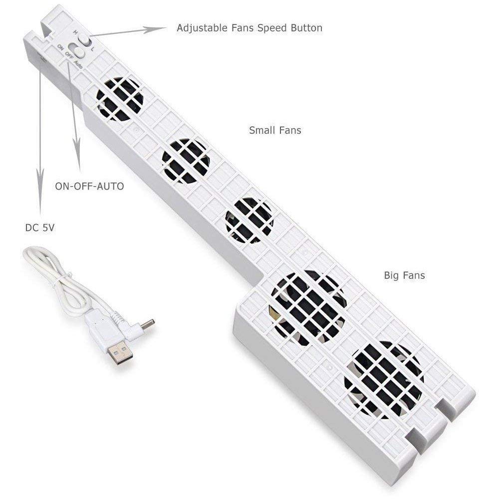 OSTENT 5-Speed Super Turbo Cooling Fan with Temperature Control - White PS4 Pro Cooling System | Prevent Overheating for Gaming & Streaming Sessions