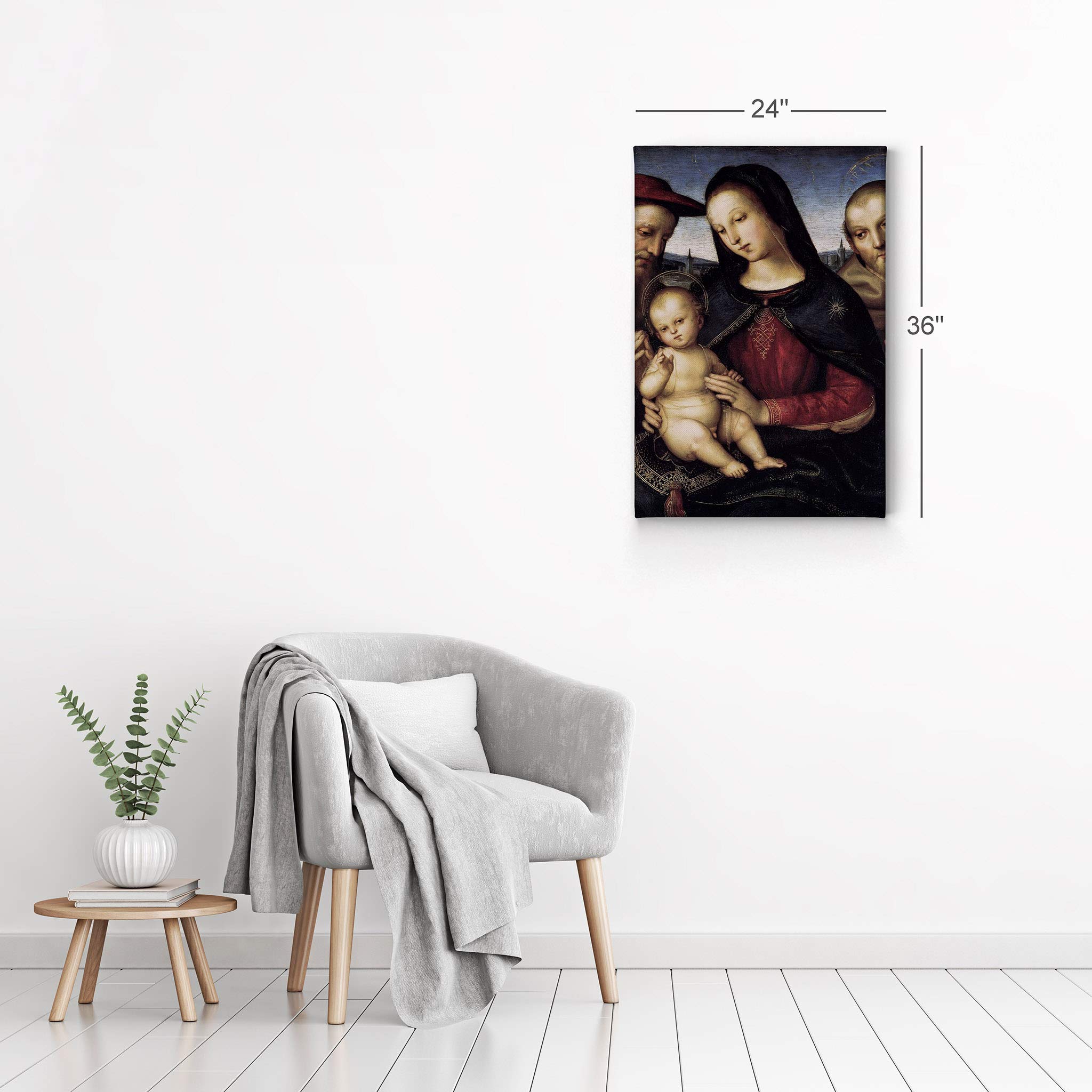 Raphael Madonna with Child and Saints Canvas Print - Famous Renaissance Oil Painting Reproduction, 36x24 Inch Wall Art Decor - Ready to Hang, Made in USA - Perfect for Living Room, Bedroom & Office Decor