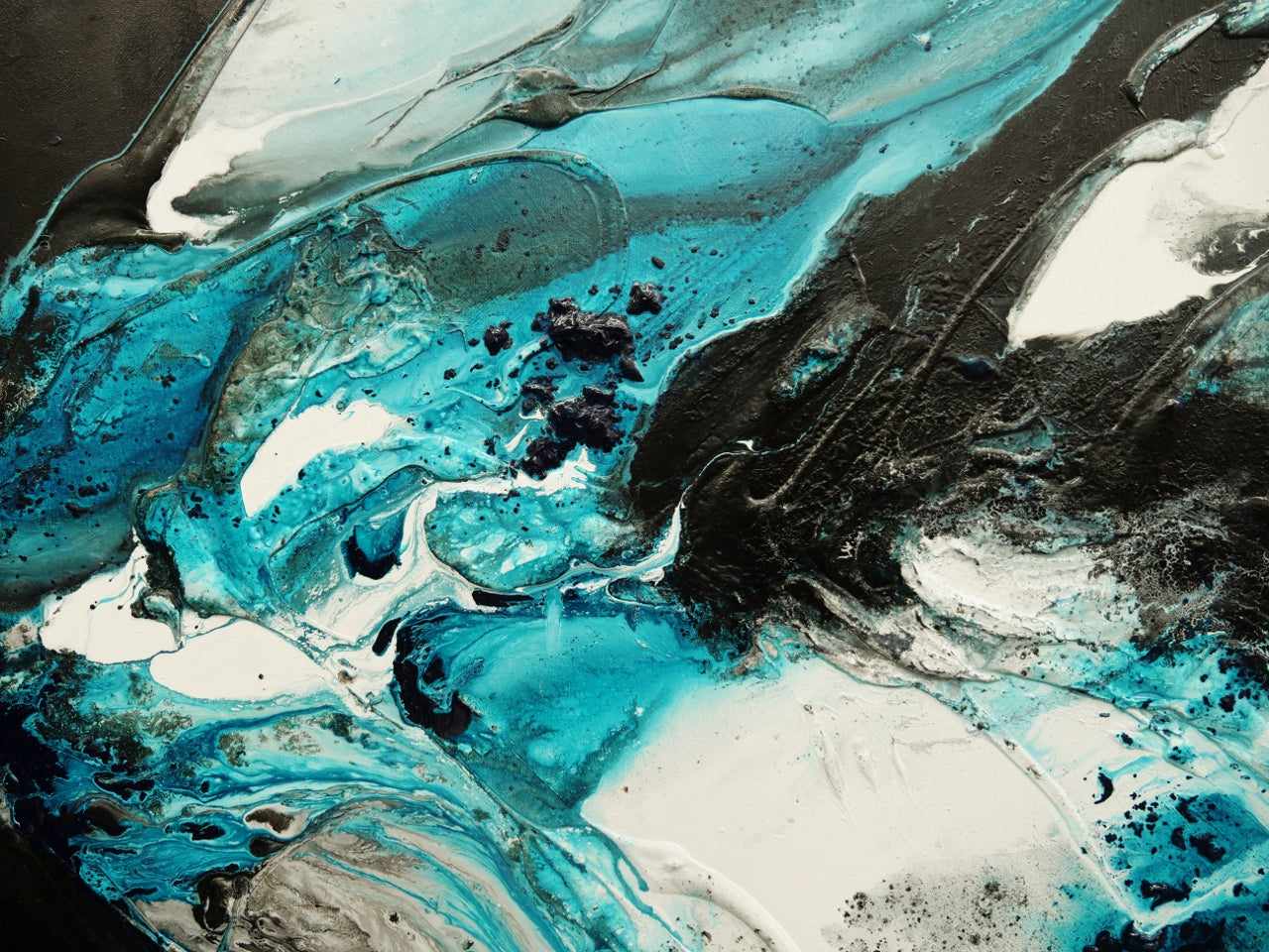 Southern Nero 190cm x 100cm Black Teal White Textured Abstract Canvas Art - Modern Wall Decor for Living Room, Bedroom & Office